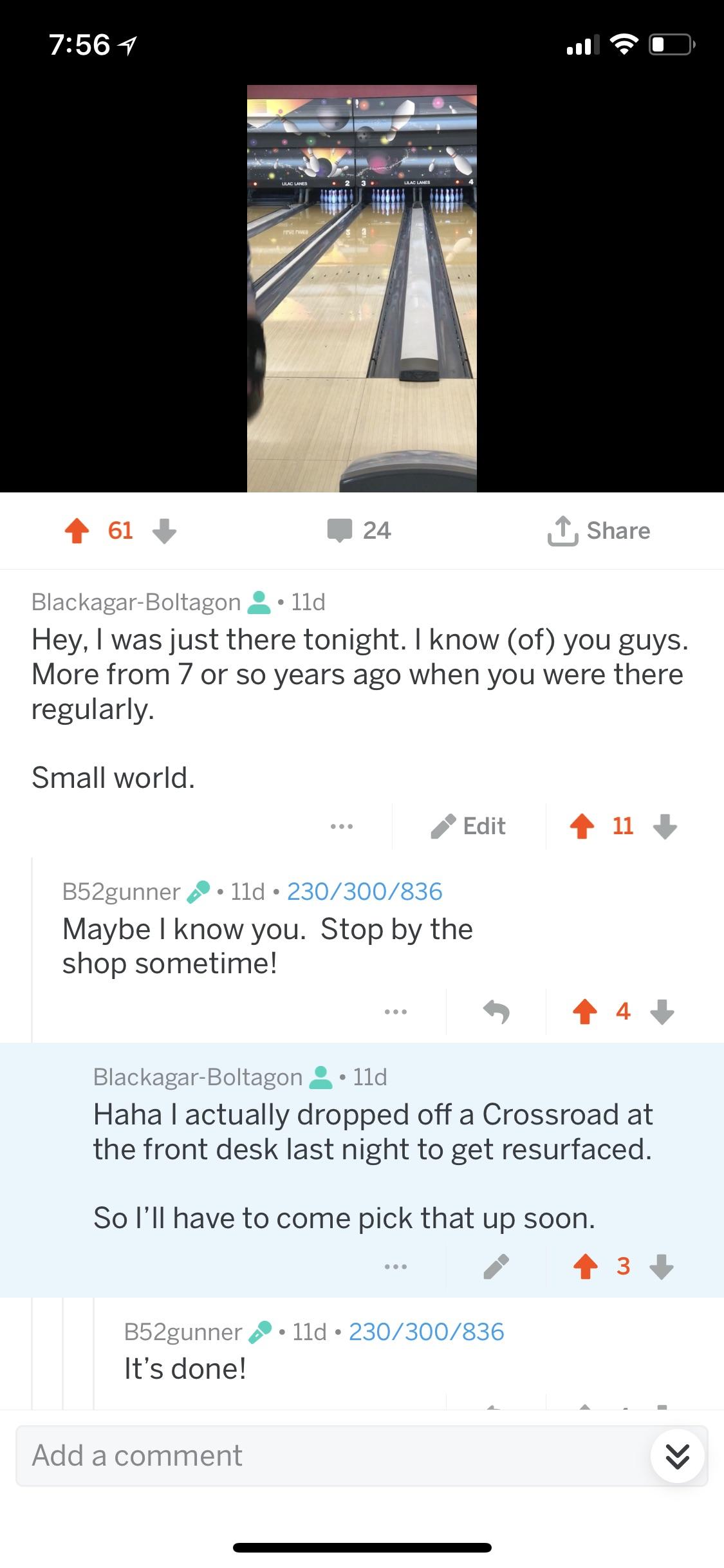 Found out my bowling ball was done being worked on by a worker