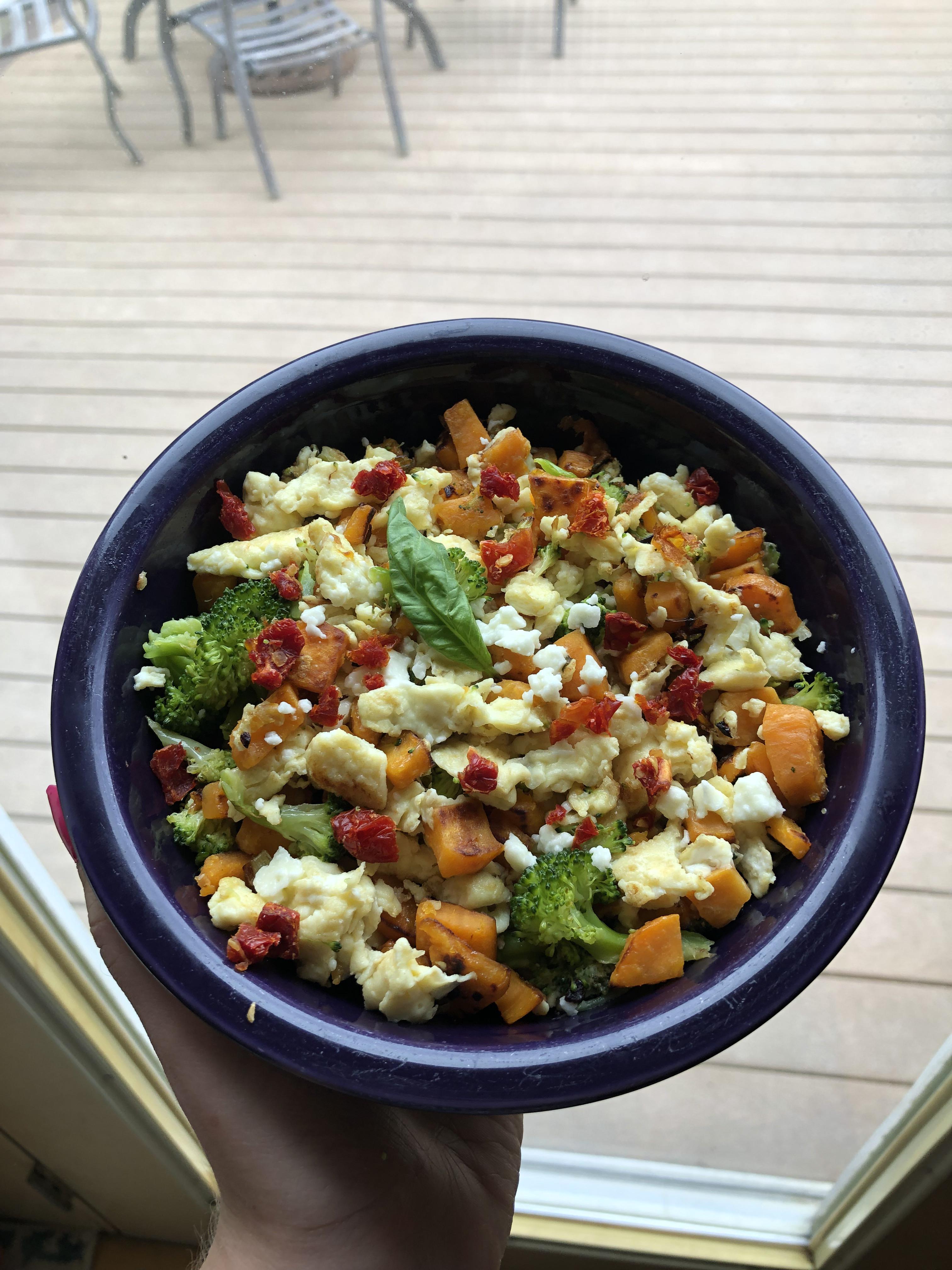Sweet potato broccoli hash for brunch today a lot of food for less