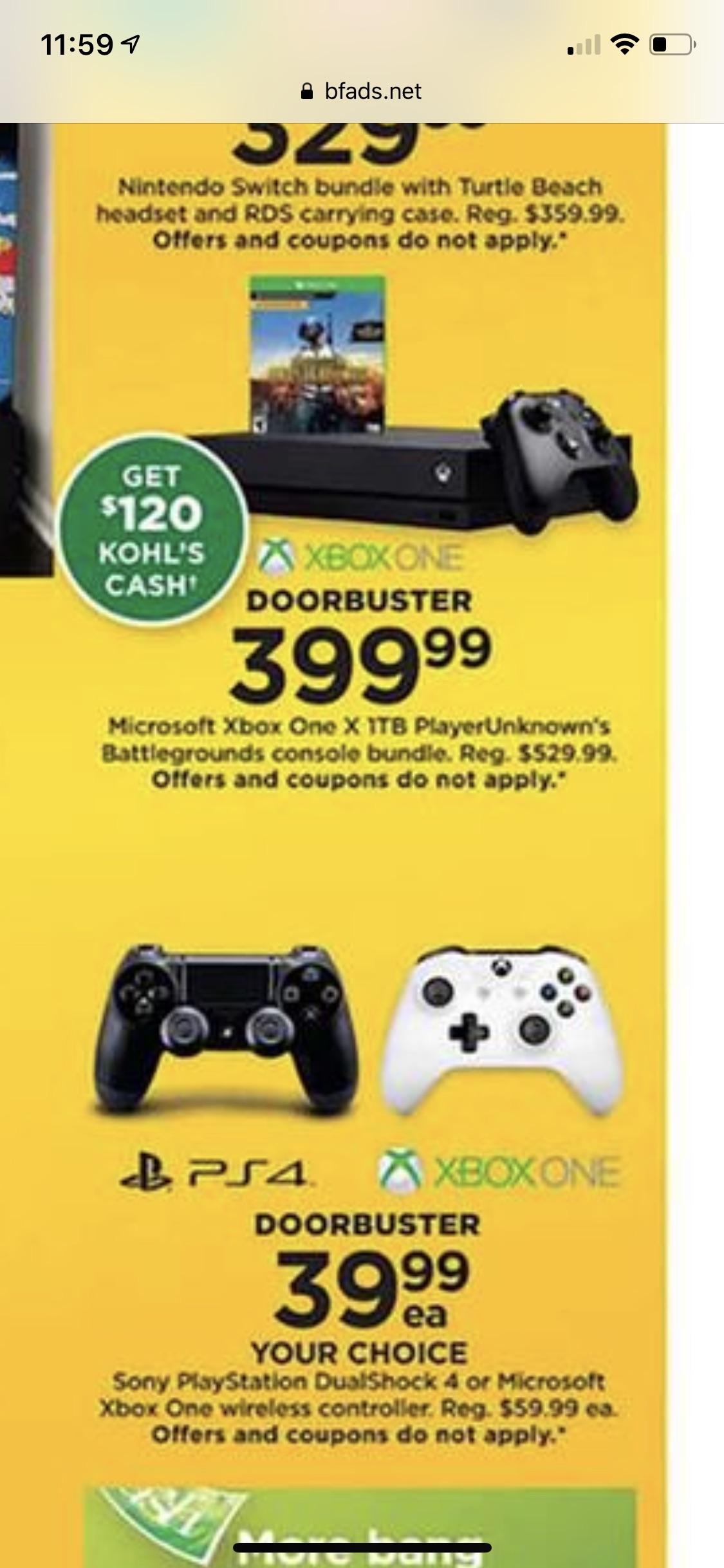 XBOX ONE X 1TB PUBG KOHLS Black Friday Deal 399.99 with 120 in Kohl’s
