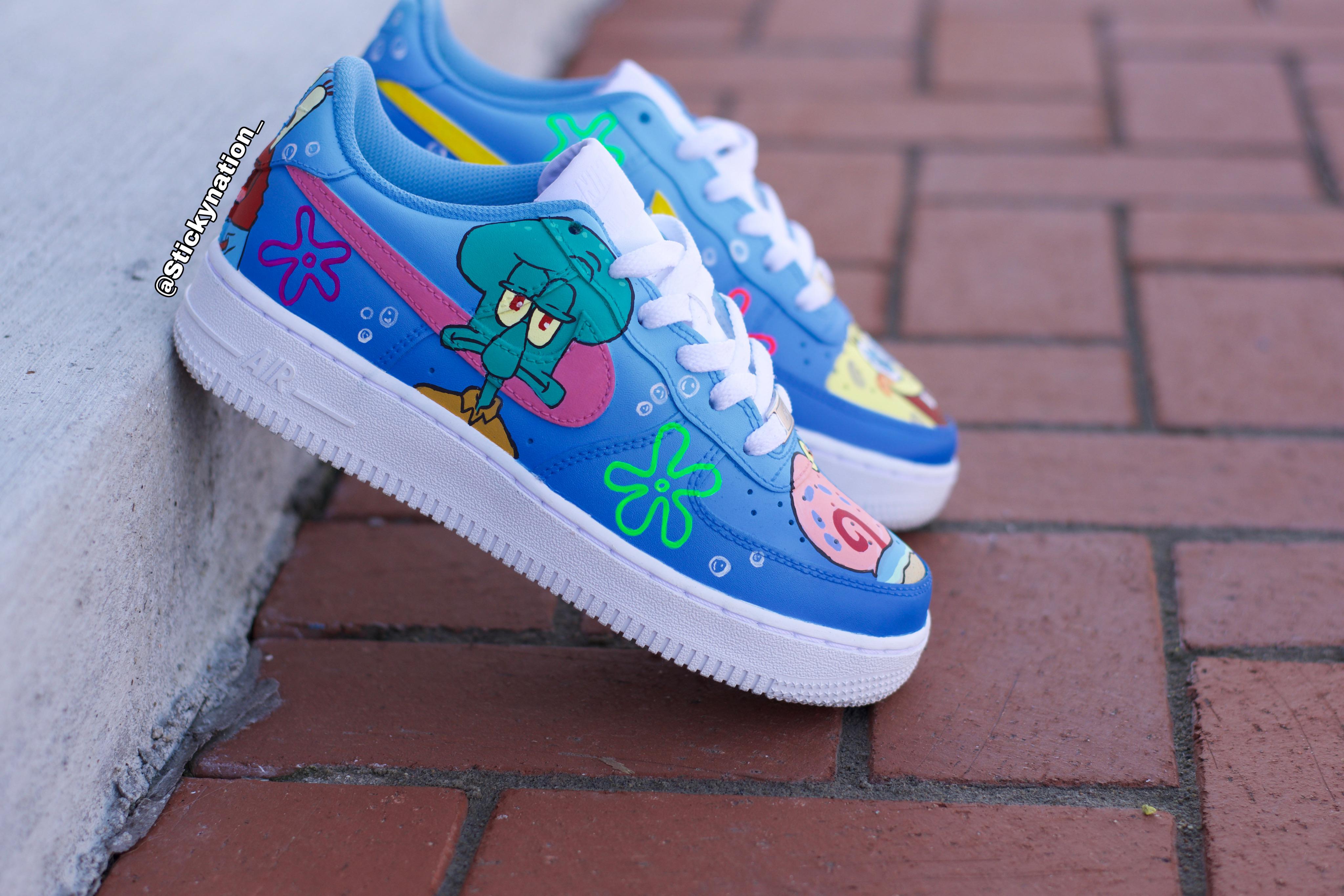 Another view of the SpongeBob Air Force ones done by me what you guys