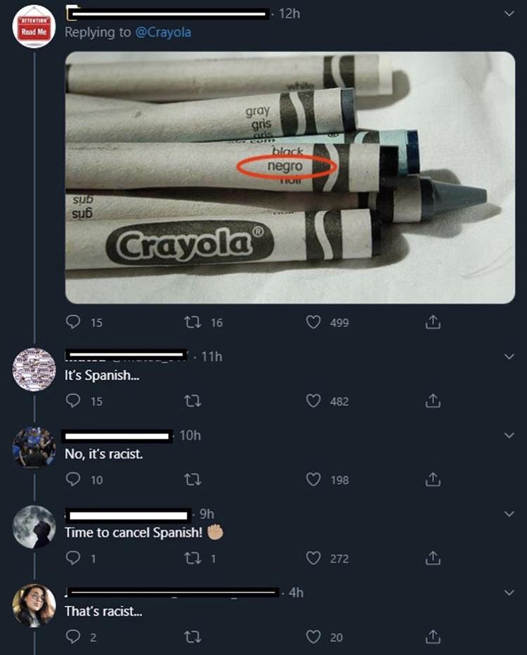 Negro translates to black in Spanish r/facepalm