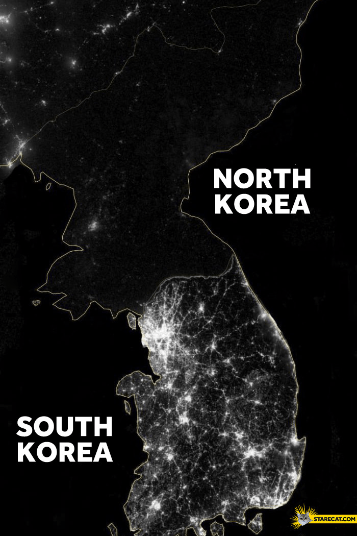 North Korea and South Korea at Night (Aerial/Satellite View) r/pics