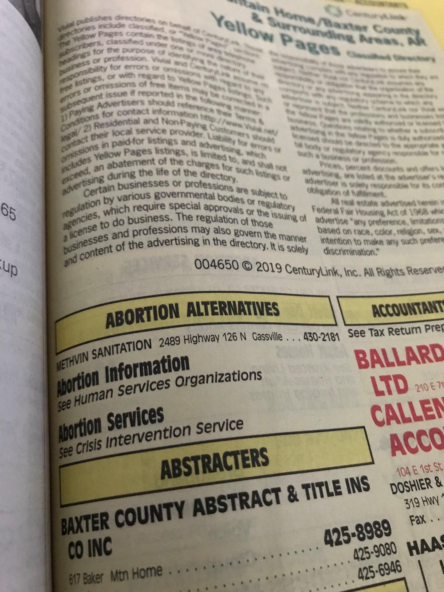 Yellow Pages prints a trash company under "Abortion Alternatives" r/pics