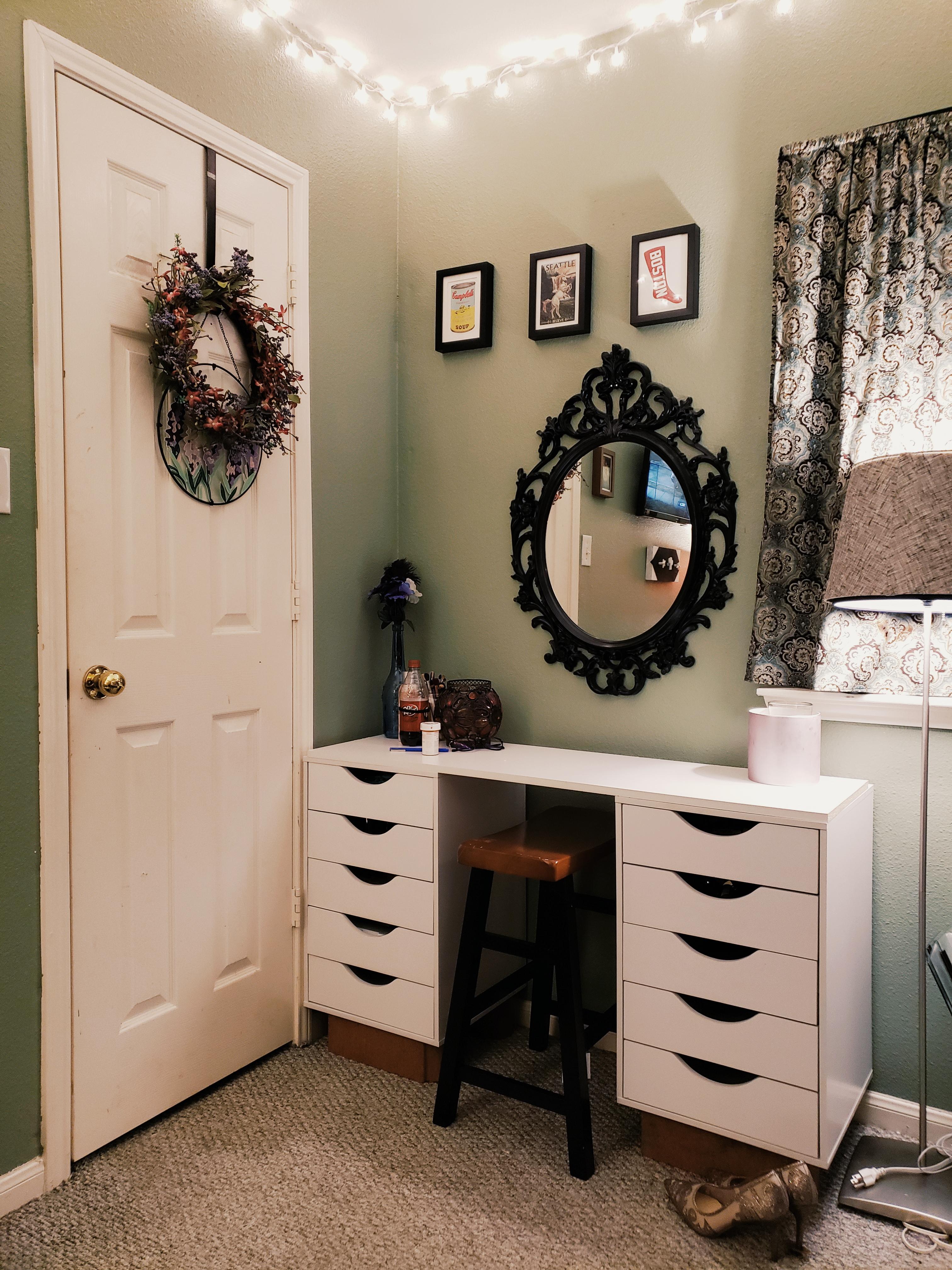 Sunday project creating this vanity out two drawer stands and a closet