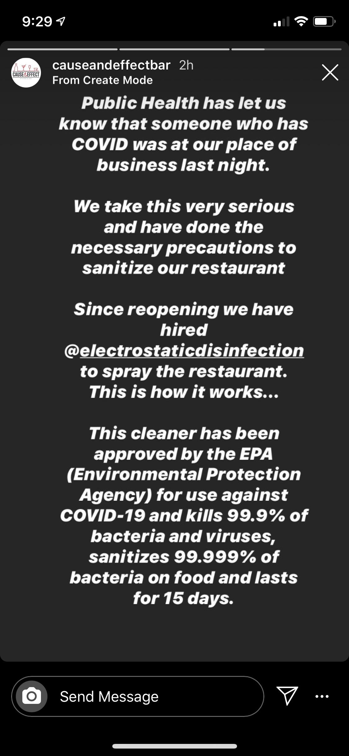 Covid positive patron was at cause&effect yesterday