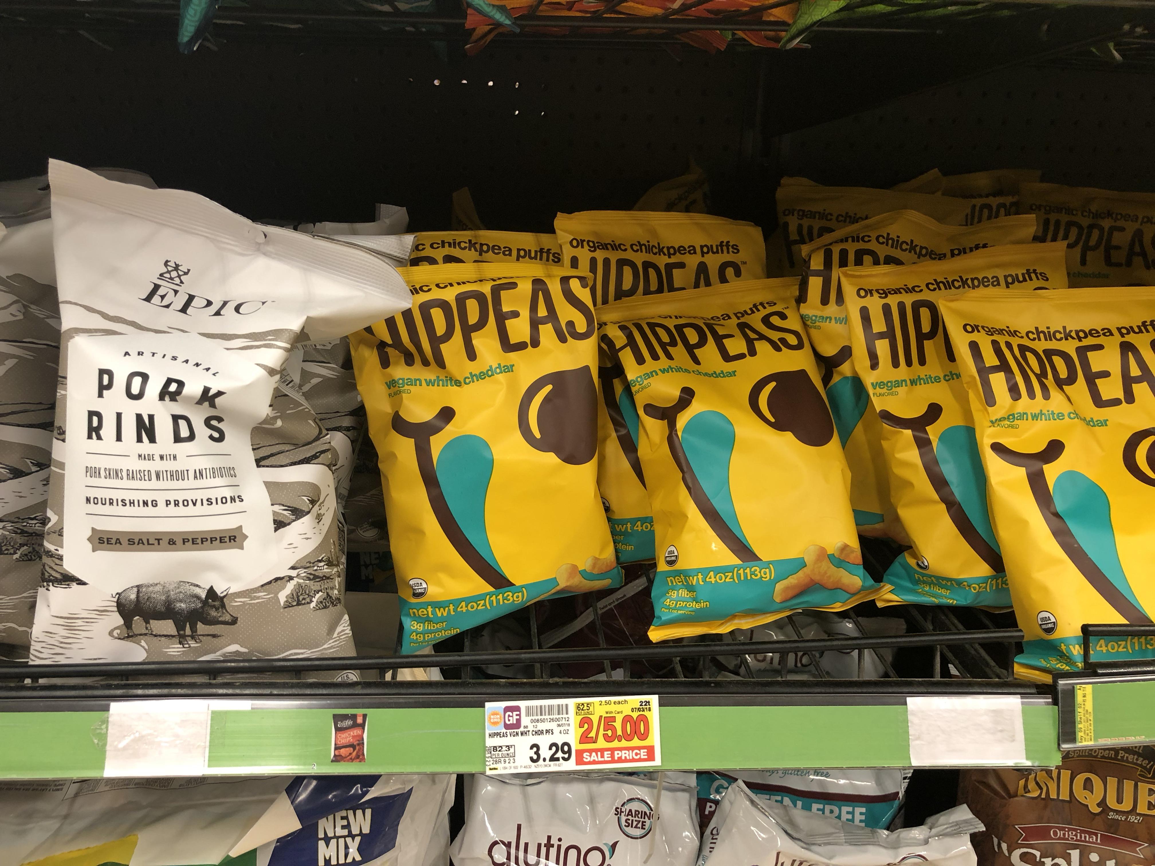 My brain doesn’t like Hippeas right next to pork rinds, but my stomach