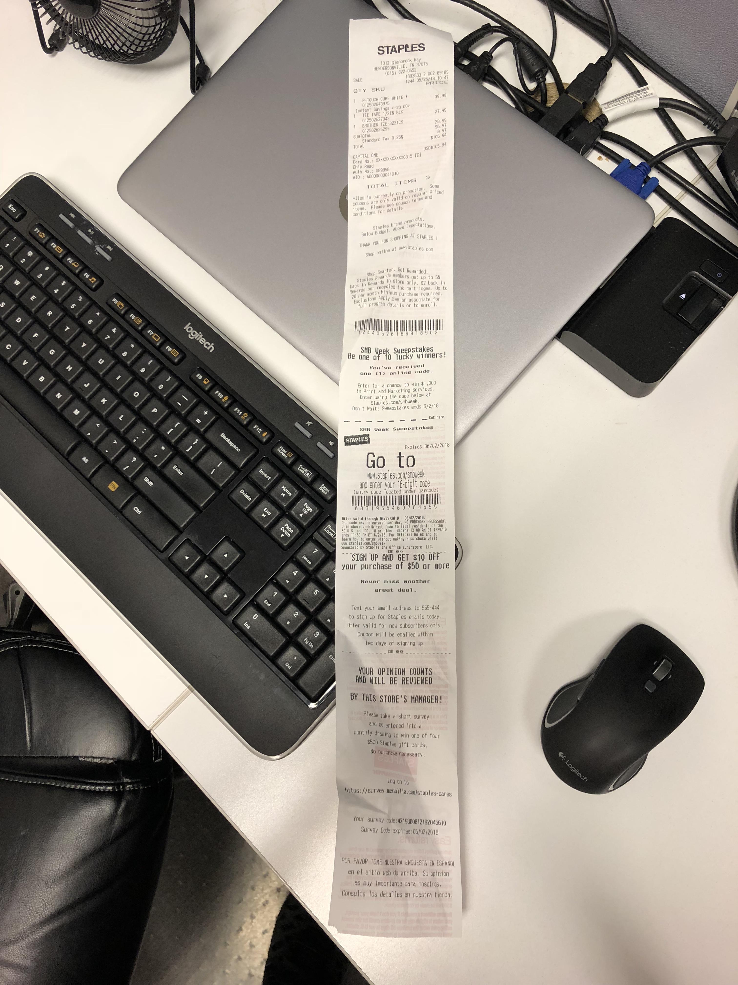 My Staples Receipt r/mildlyinfuriating