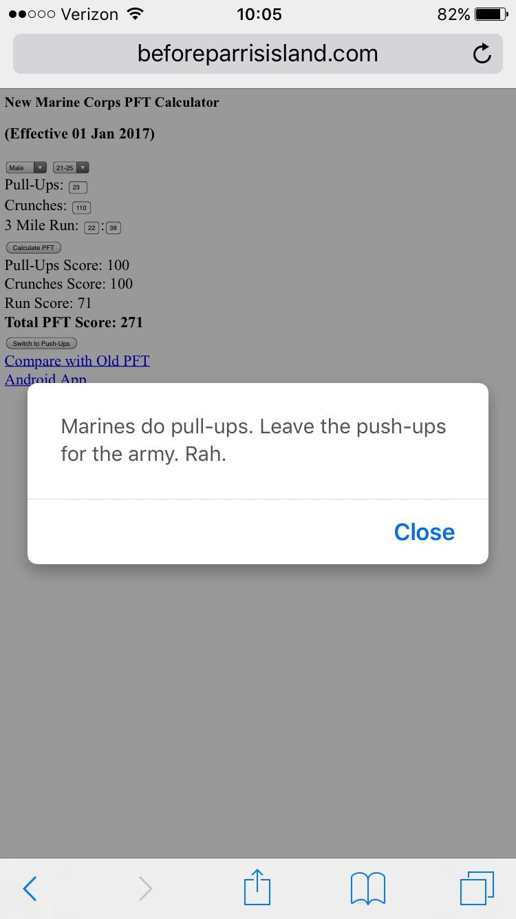 This PFT calculator cracked me up this morning : r/USMCboot