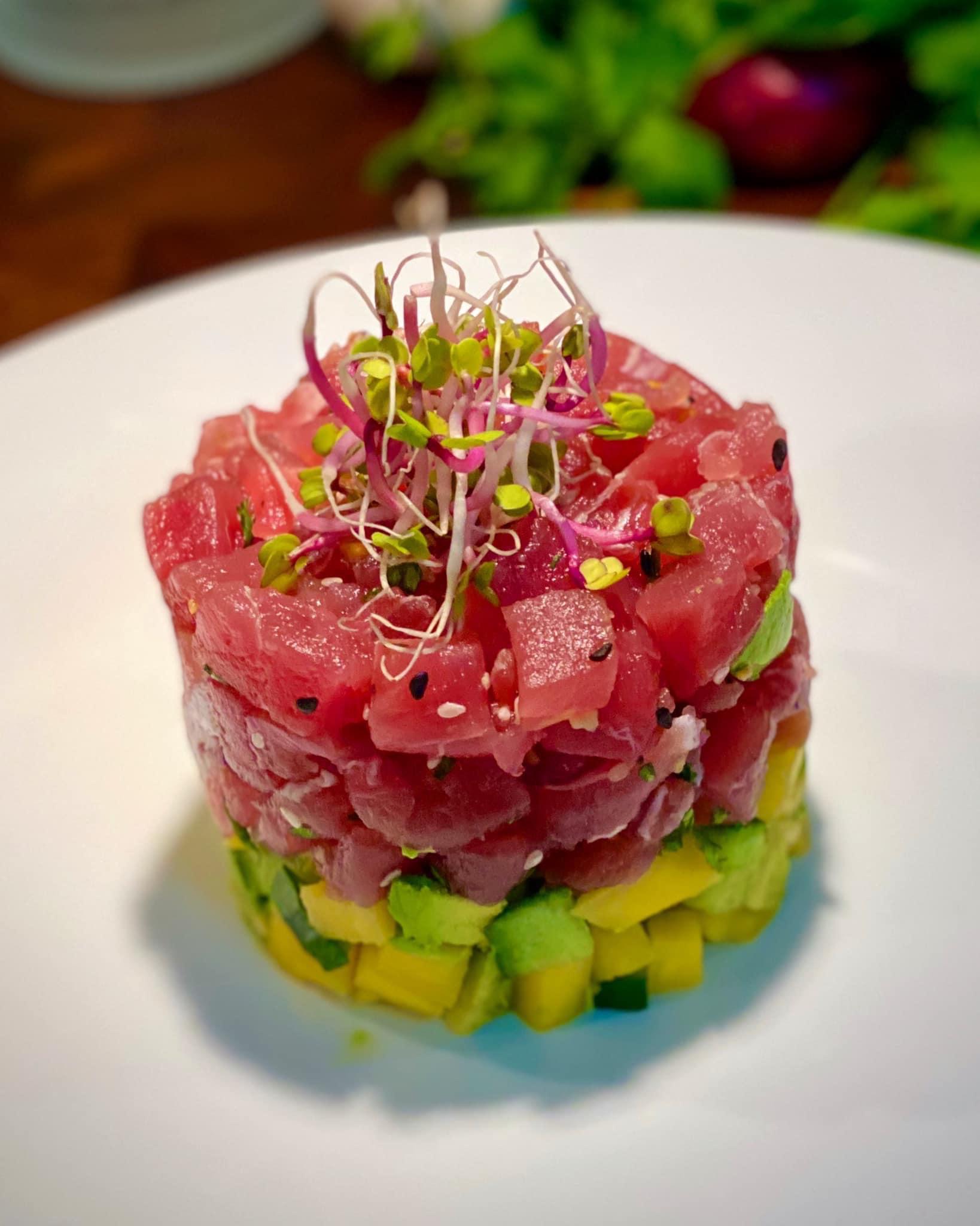Yellowfin Tuna Tartare mango, blood orange miso pickled cucumber