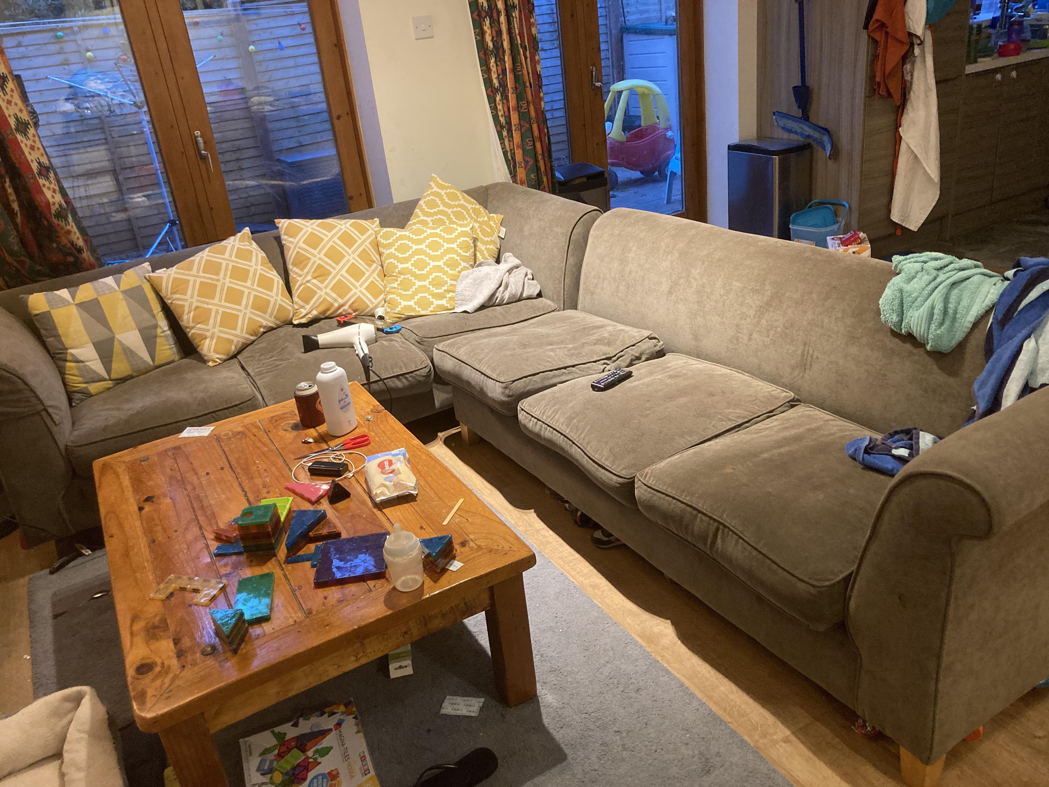 Kids left a leaky sippy cup on the couch, now it smells like damp