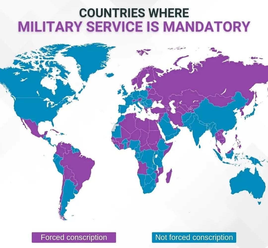 Countries where Military service is mandatory r/MapPorn