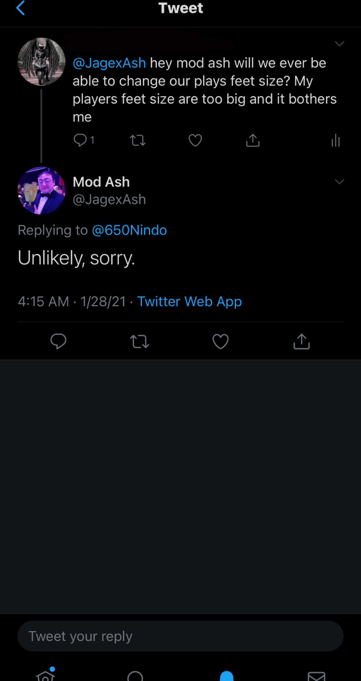 Can we start a petition to be able to change feet size? r/2007scape