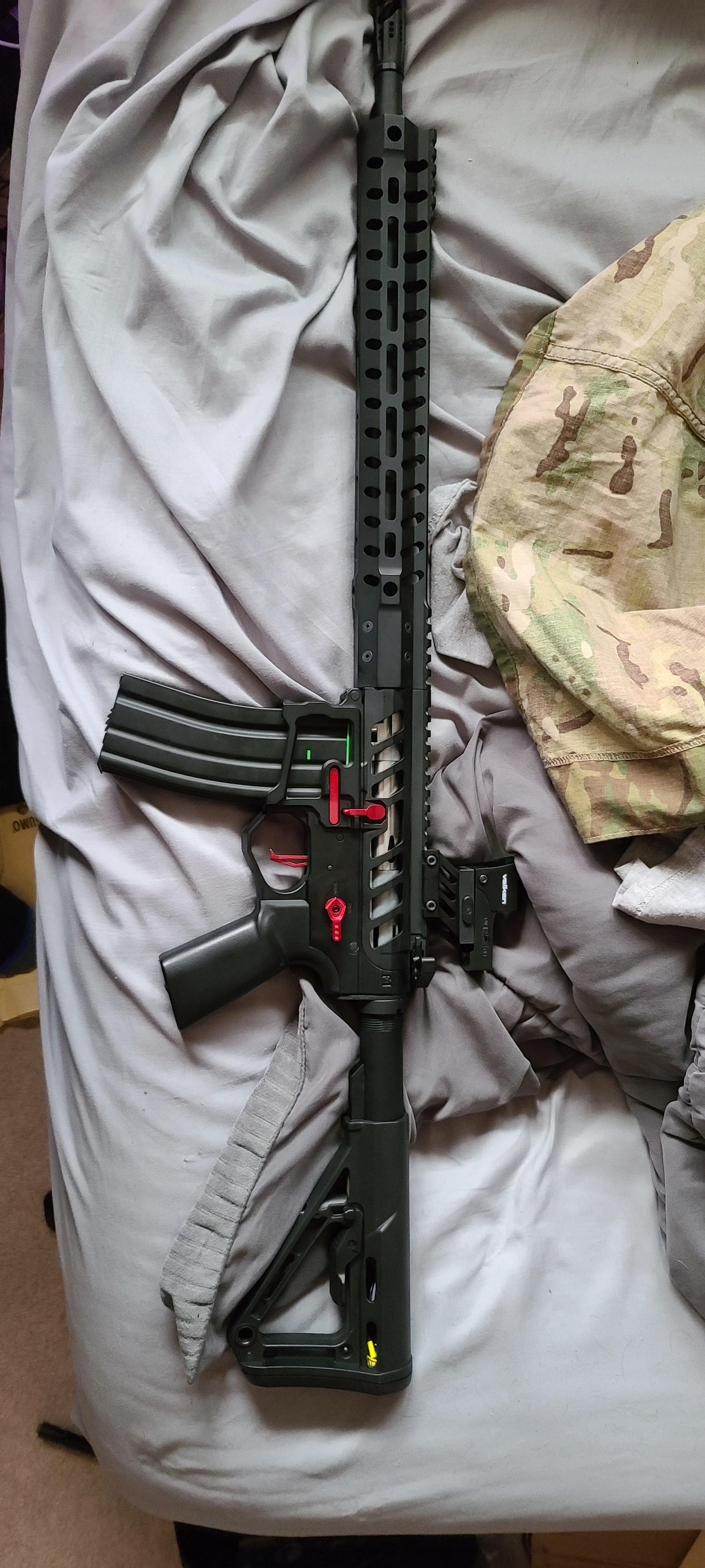 Just got this today, EMG demo ranch AR15, getting a suppressor for her