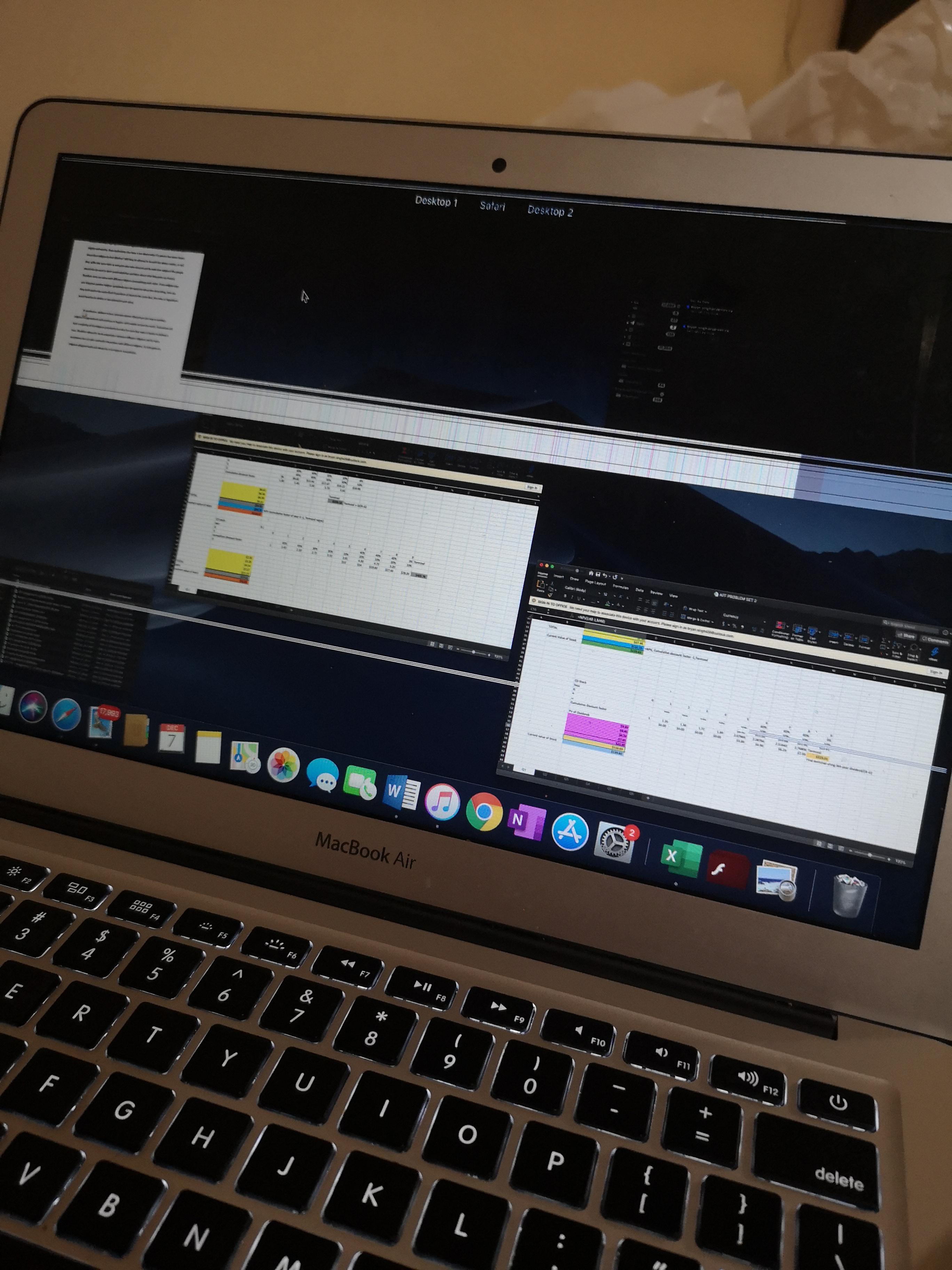 My MacBook Air has had these white/blue horizontal lines for about a week now. It started as one