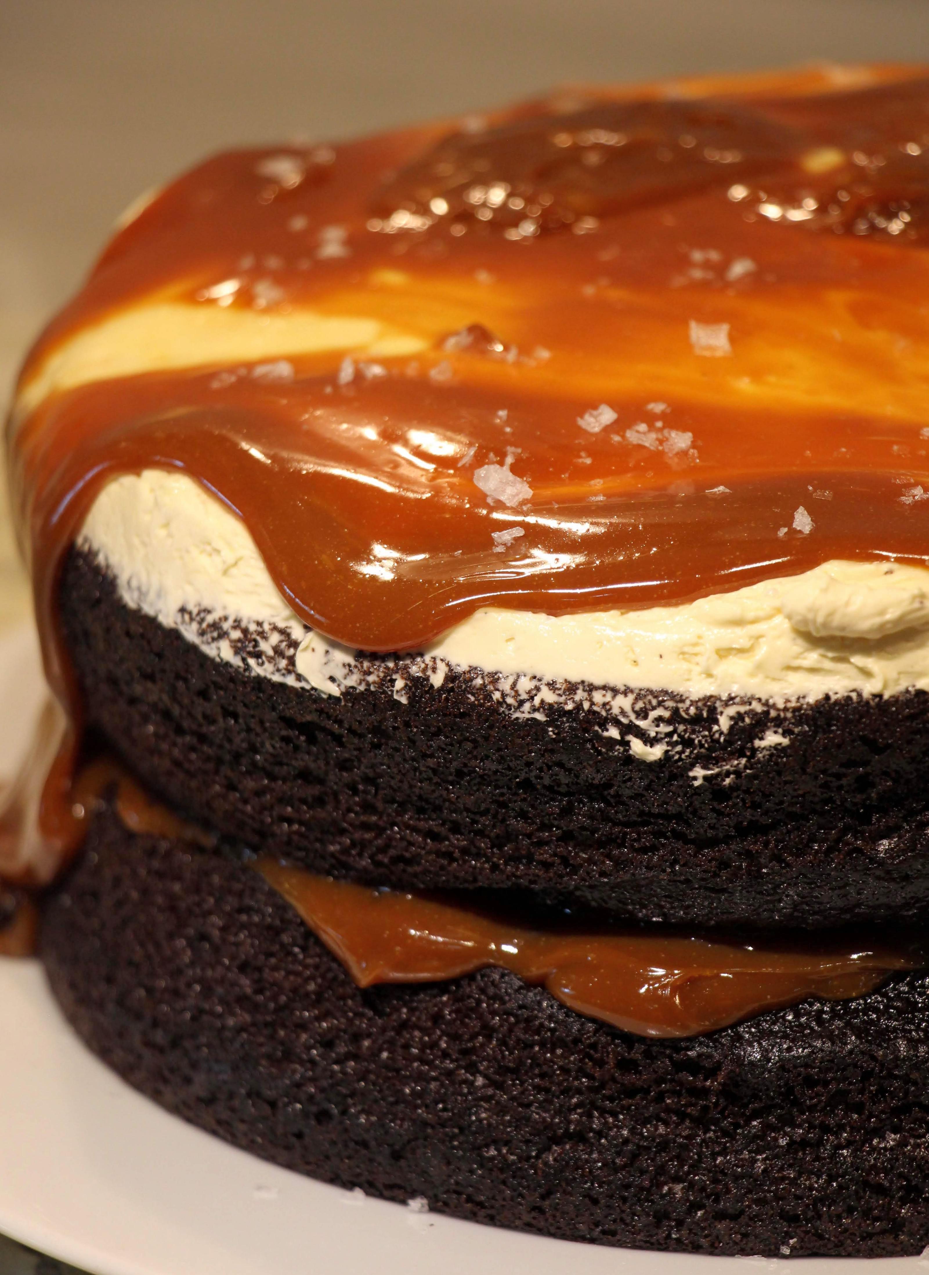 [Homemade] Deep, Dark Chocolate Cake with Vanilla Buttercream & Salted