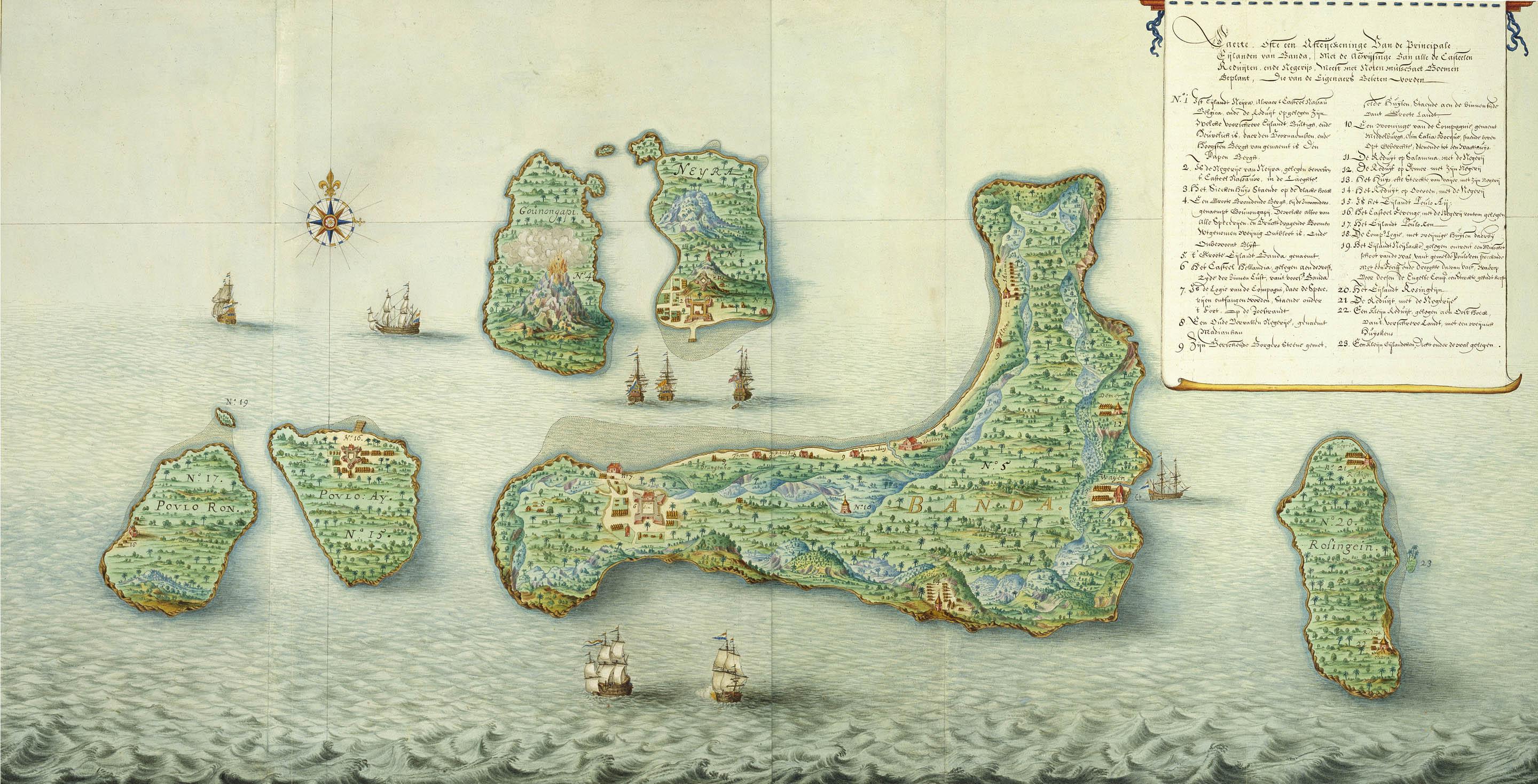 A rare map of the Banda Islands created around 1666 for the Dutch East