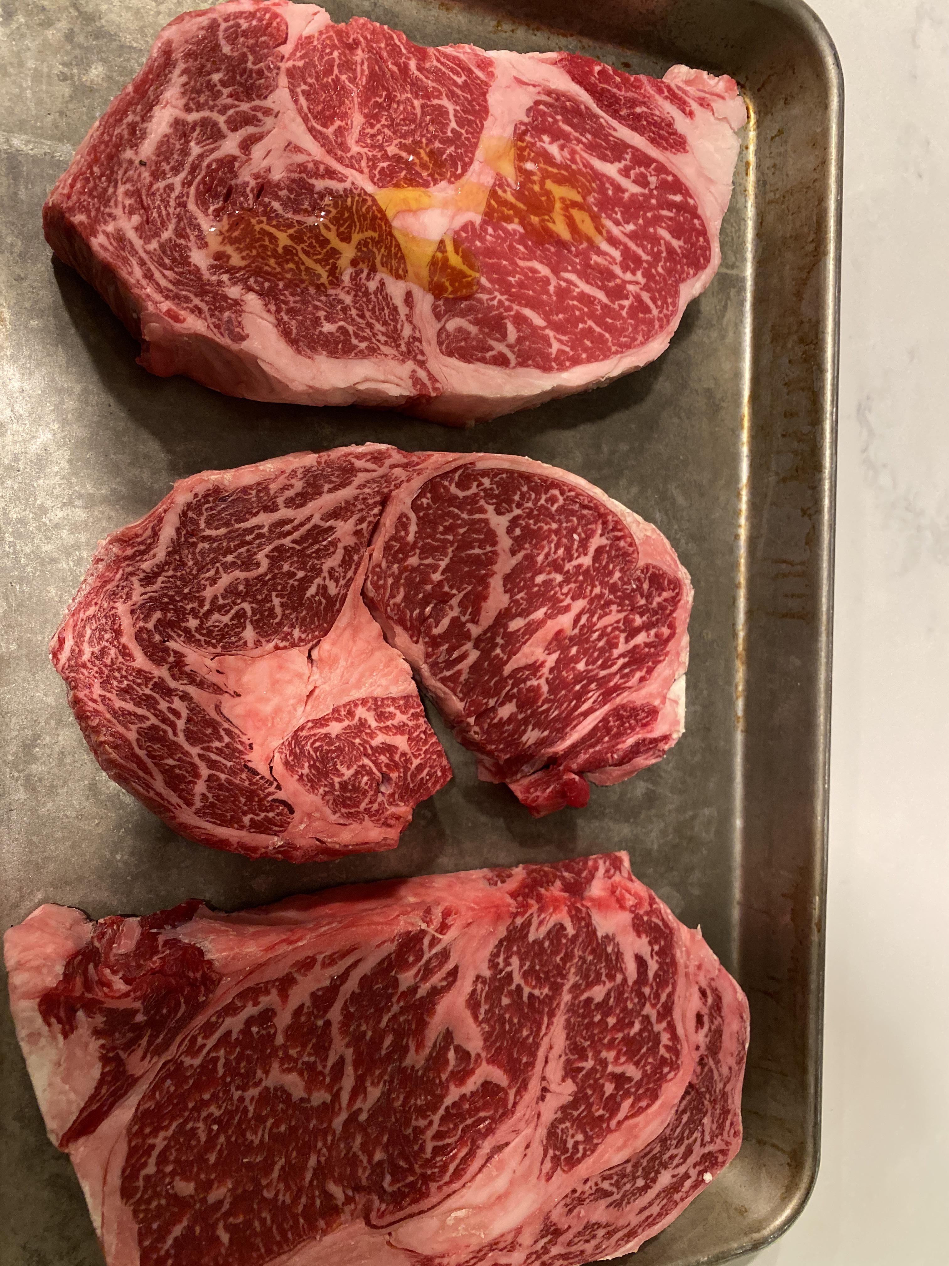 Wagyu — check that marbling. Traeger
