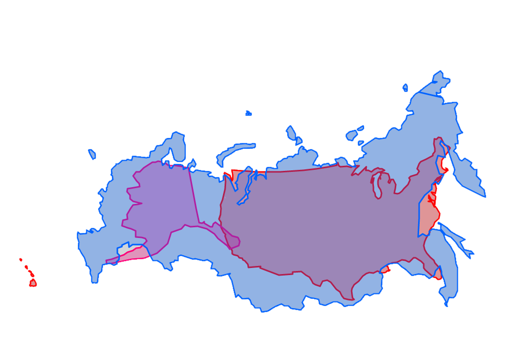 The true size of Russia VS the United States r/interestingasfuck