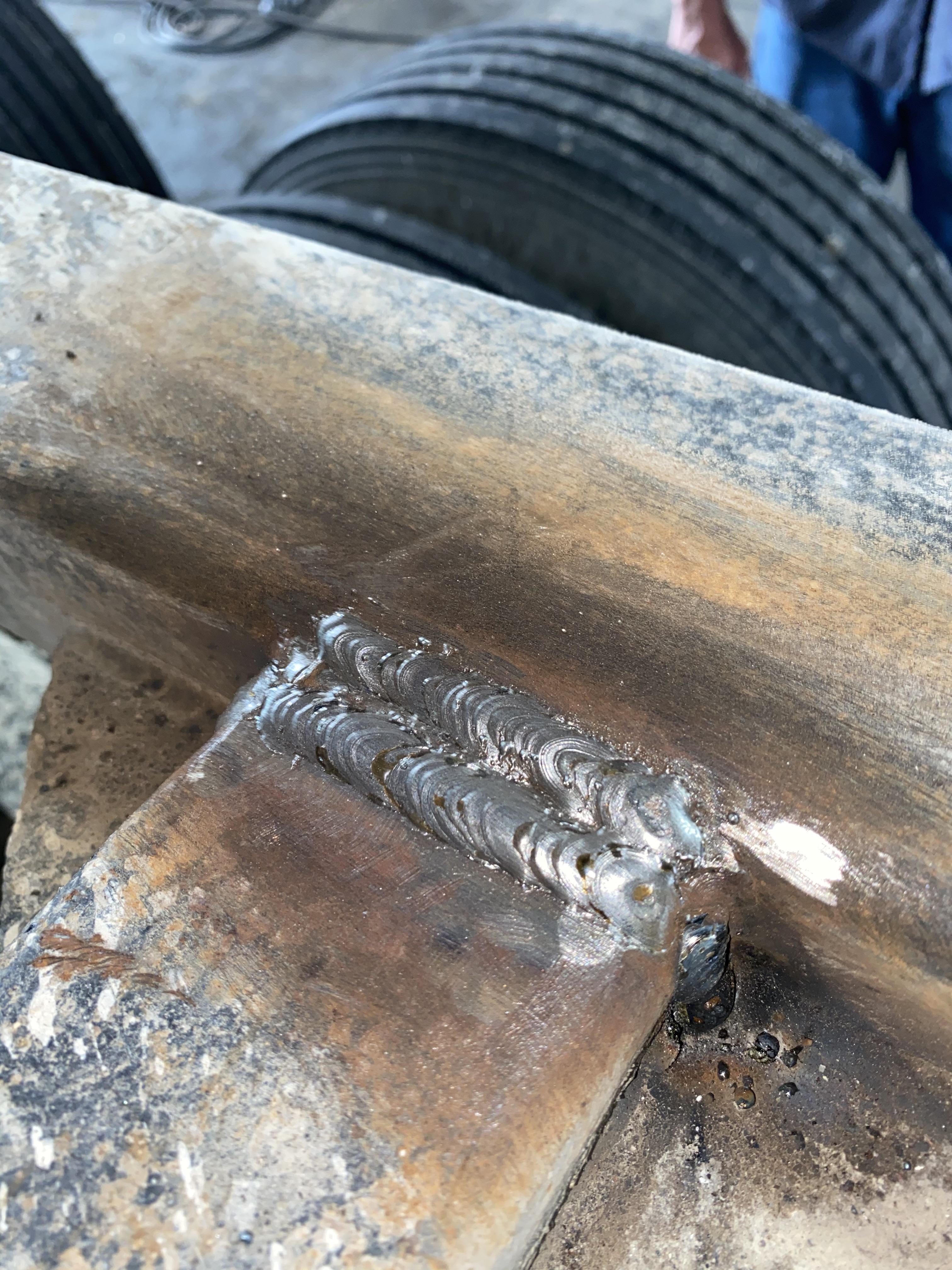 First time Mig welding 1/4” steel on my end dump trailer. Started