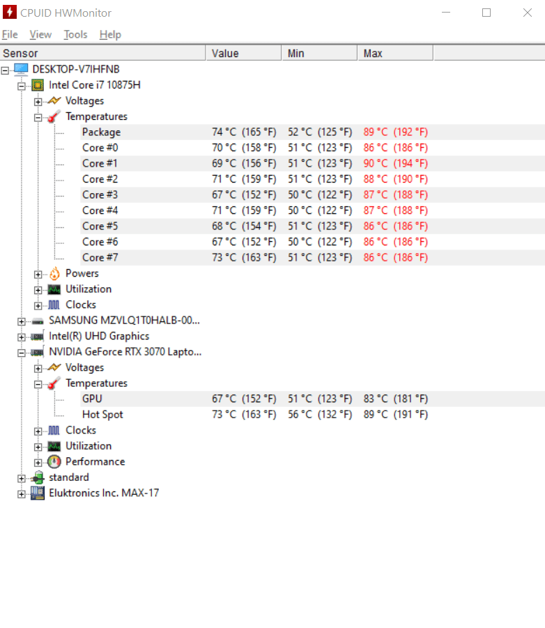 MAX17 (2021 w/RTX 3070) high CPU temps (90c) after just a single game