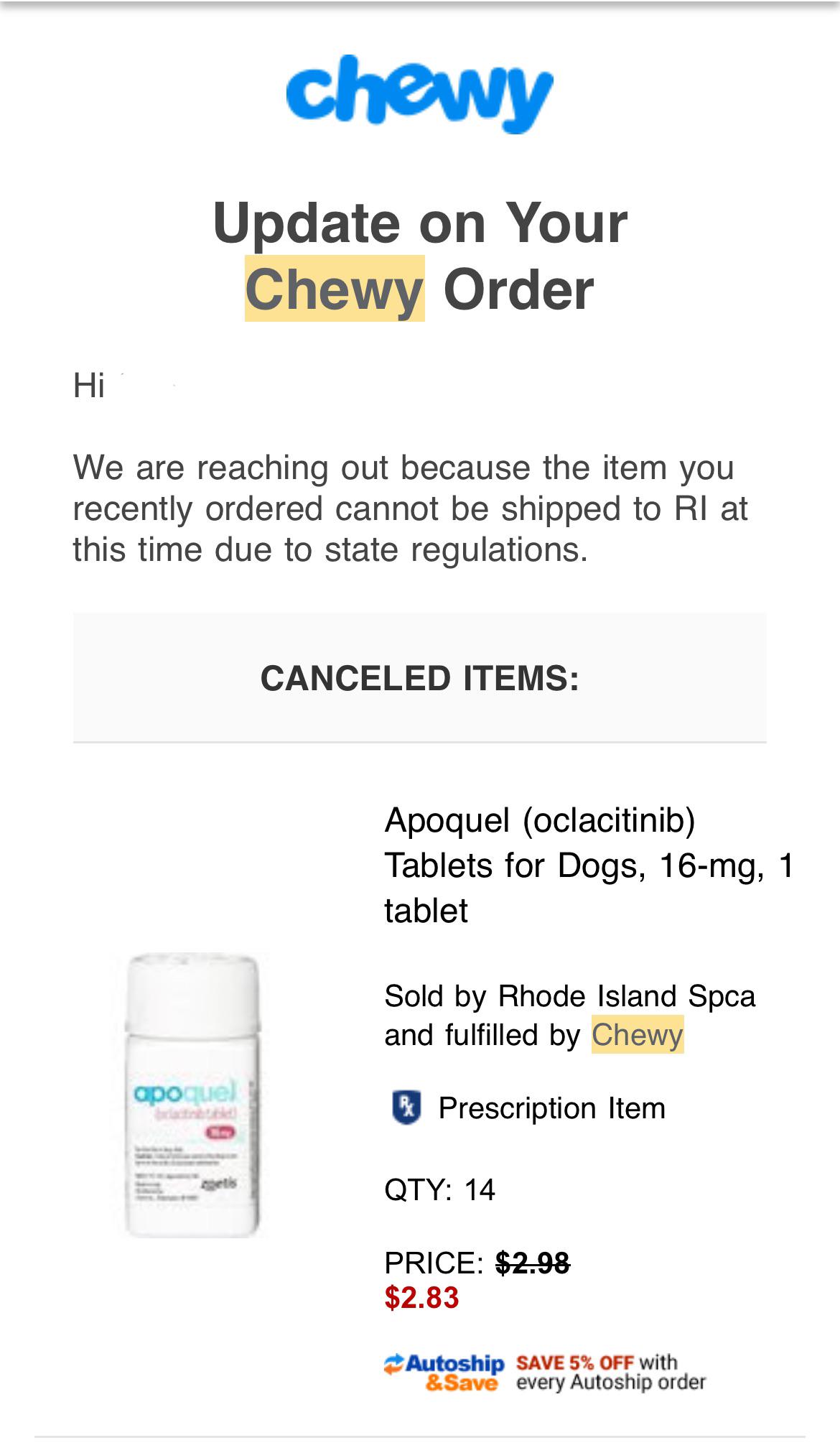 Chewy state regulations r/RhodeIsland