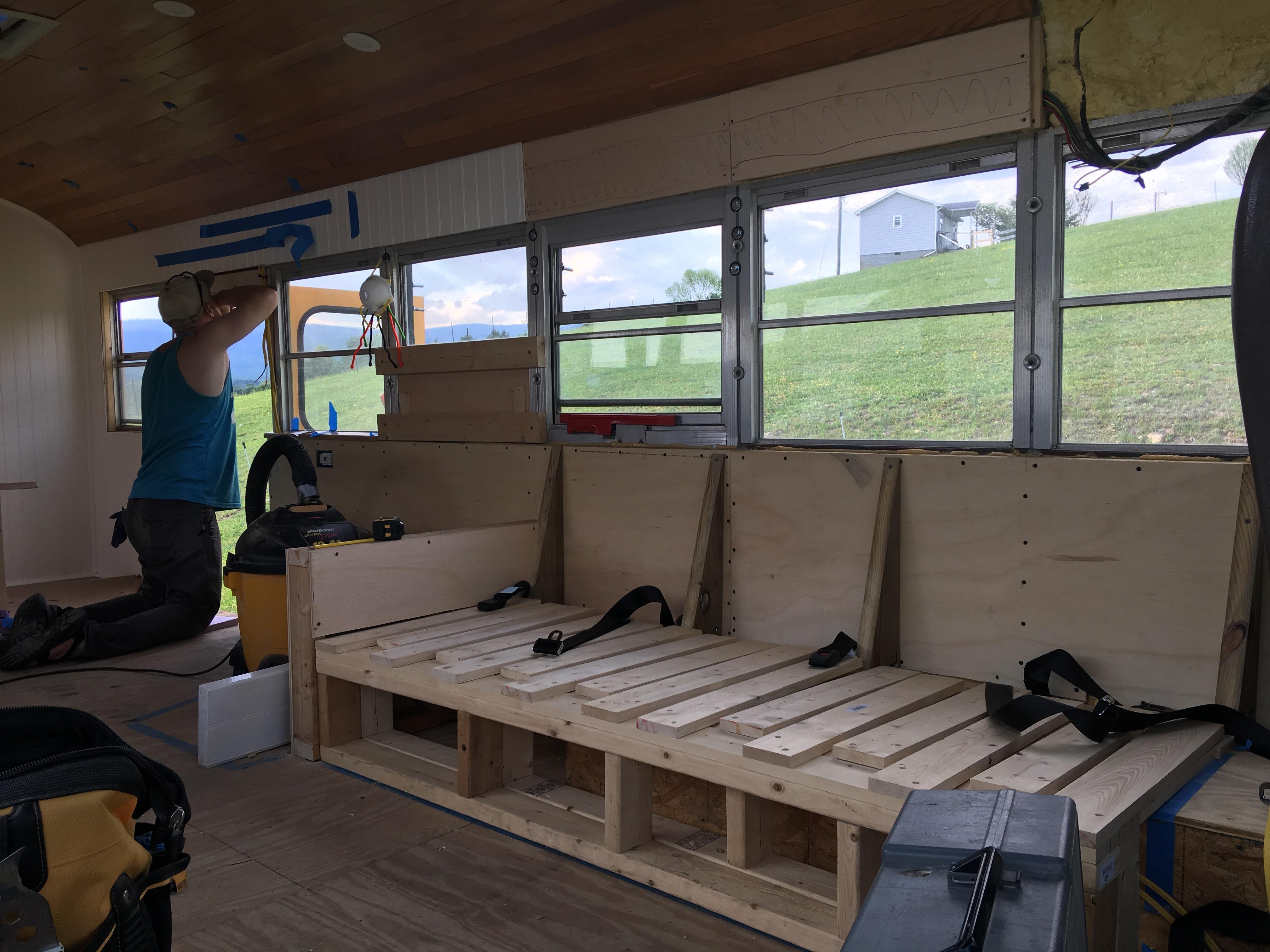 We’ve made a couch! With 3 seatbelts. It’ll pull out to be a bed and