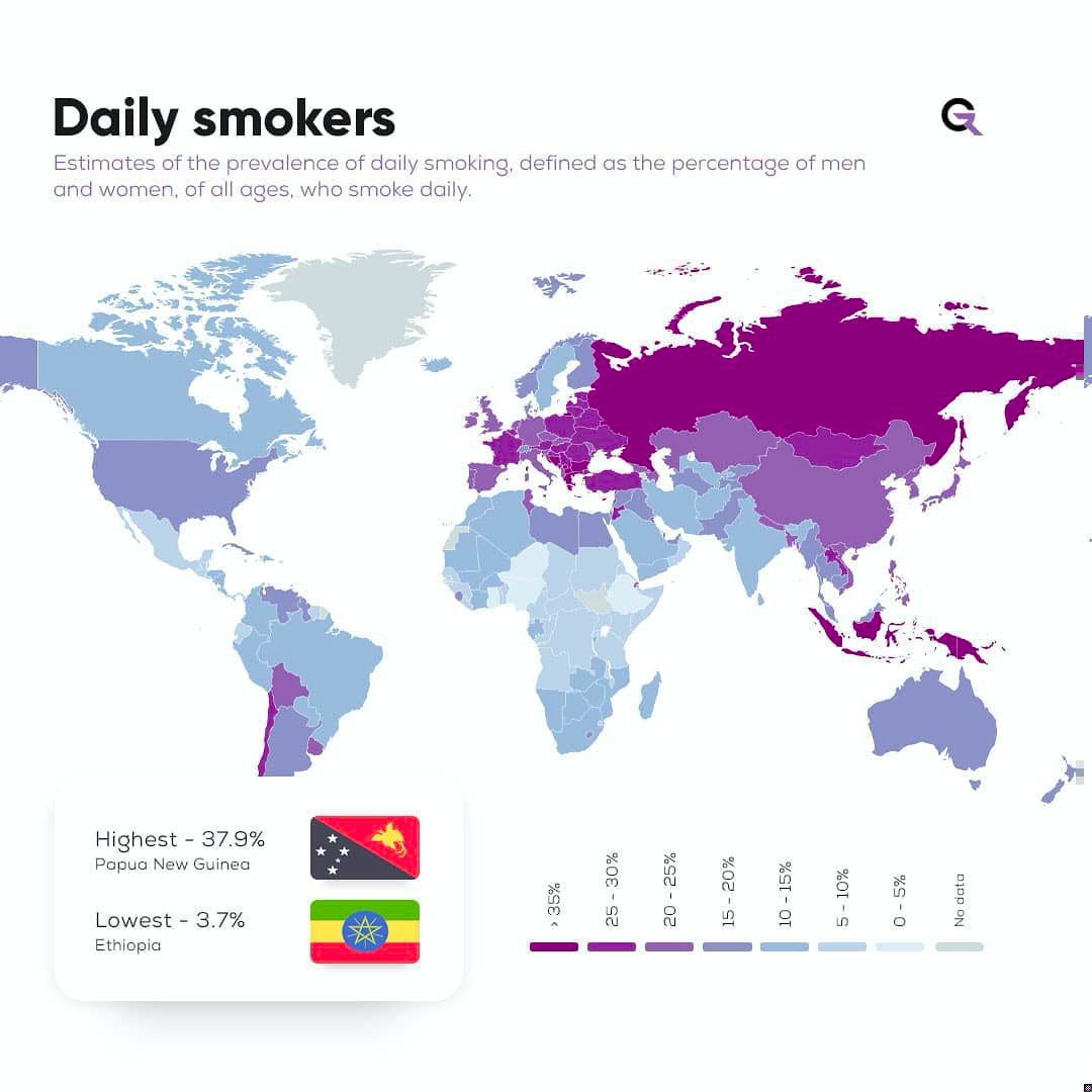 World map of smoking r/MapPorn