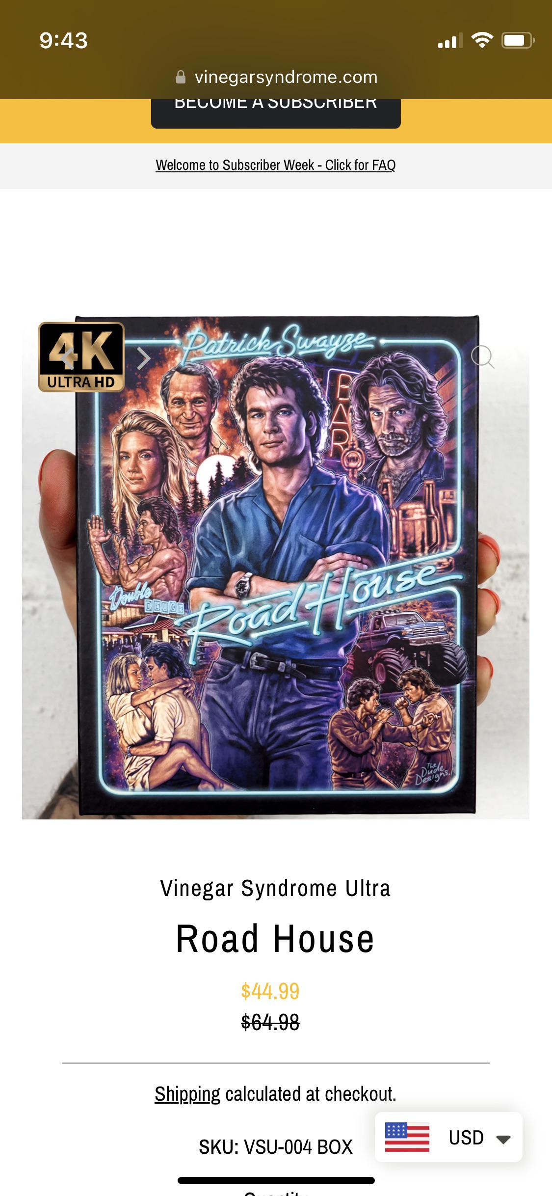 So I broke down and bought the Road House 4K from Vinegar Syndrome this