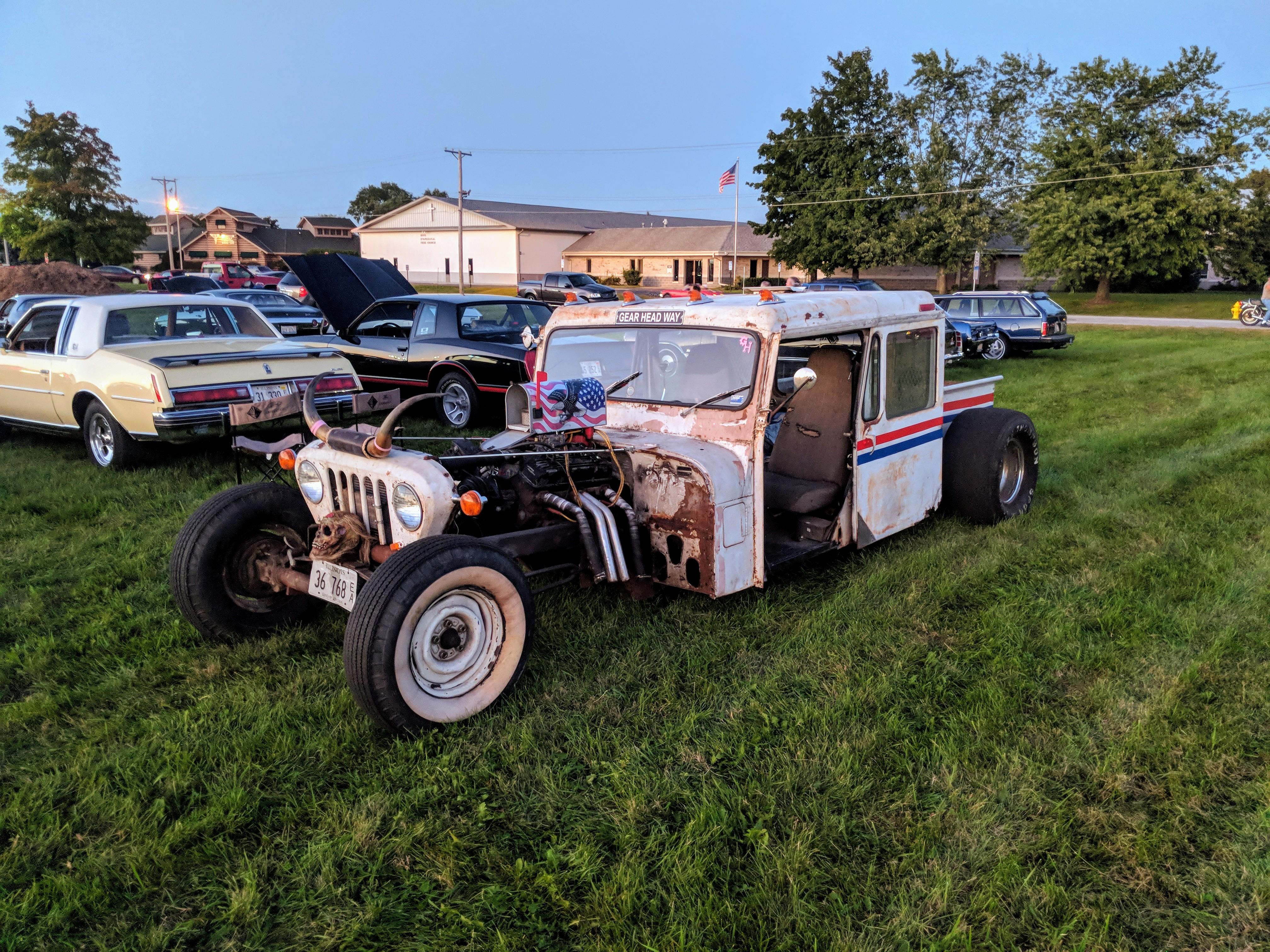 A very cool Mail Jeep rat rod. Even has a mailbox intake