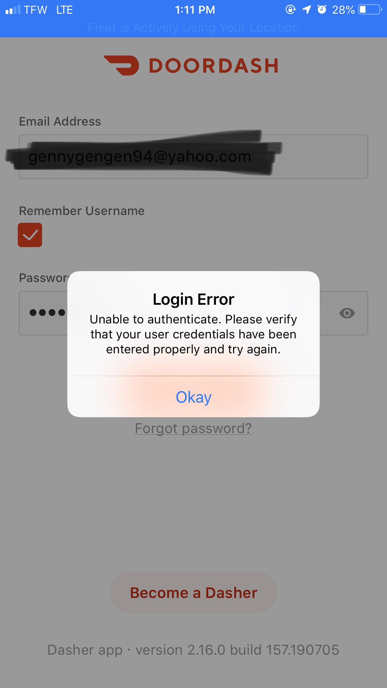 Kicks me offline and won’t let me login r/doordash