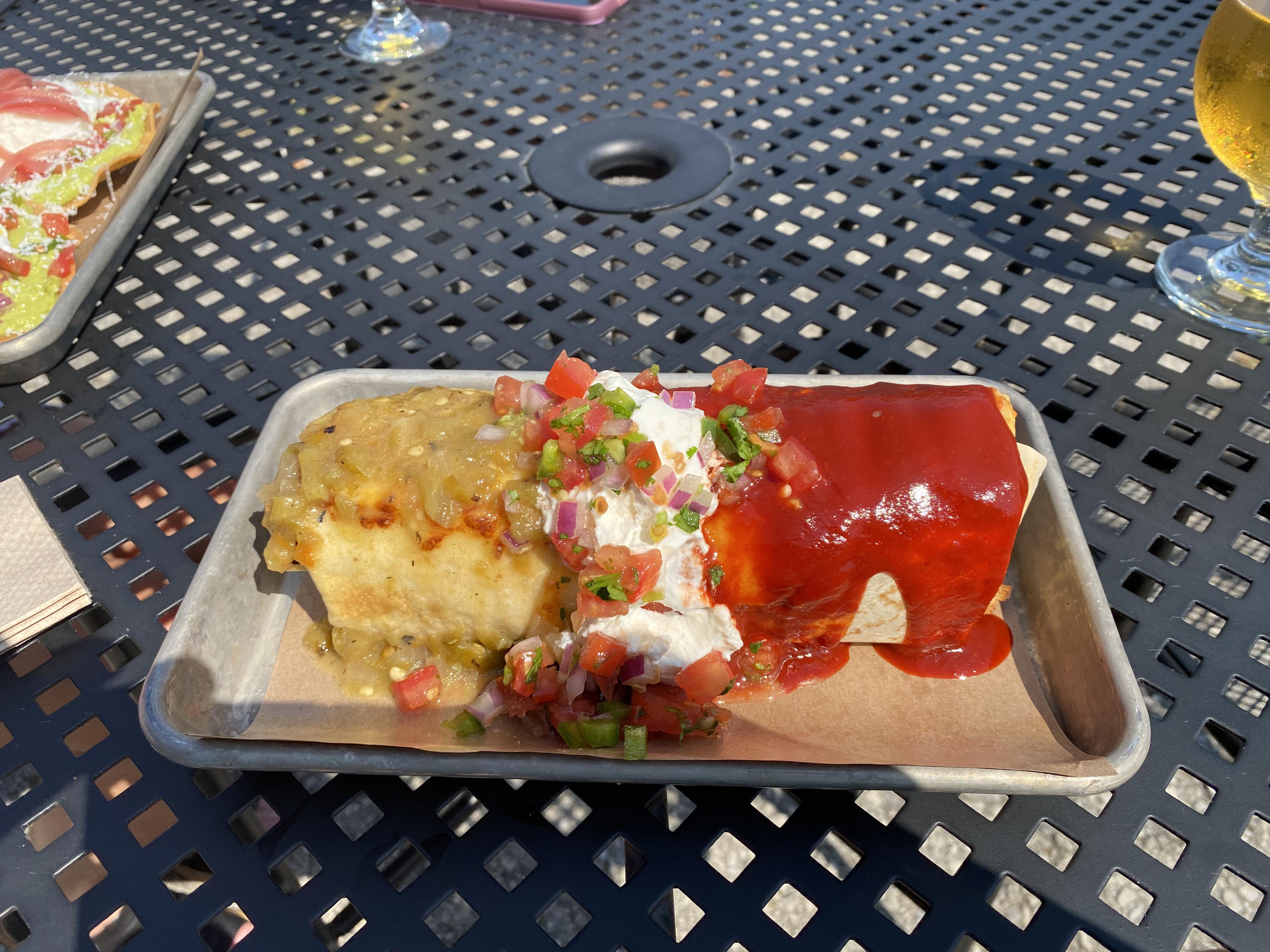 Christmas chili breakfast burrito from the Dia De food truck in