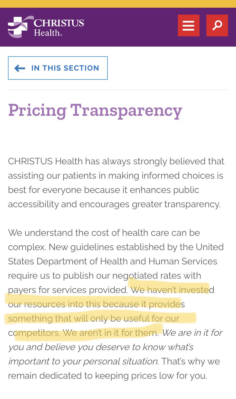 A hospital explains why publishing their prices as required by law isn