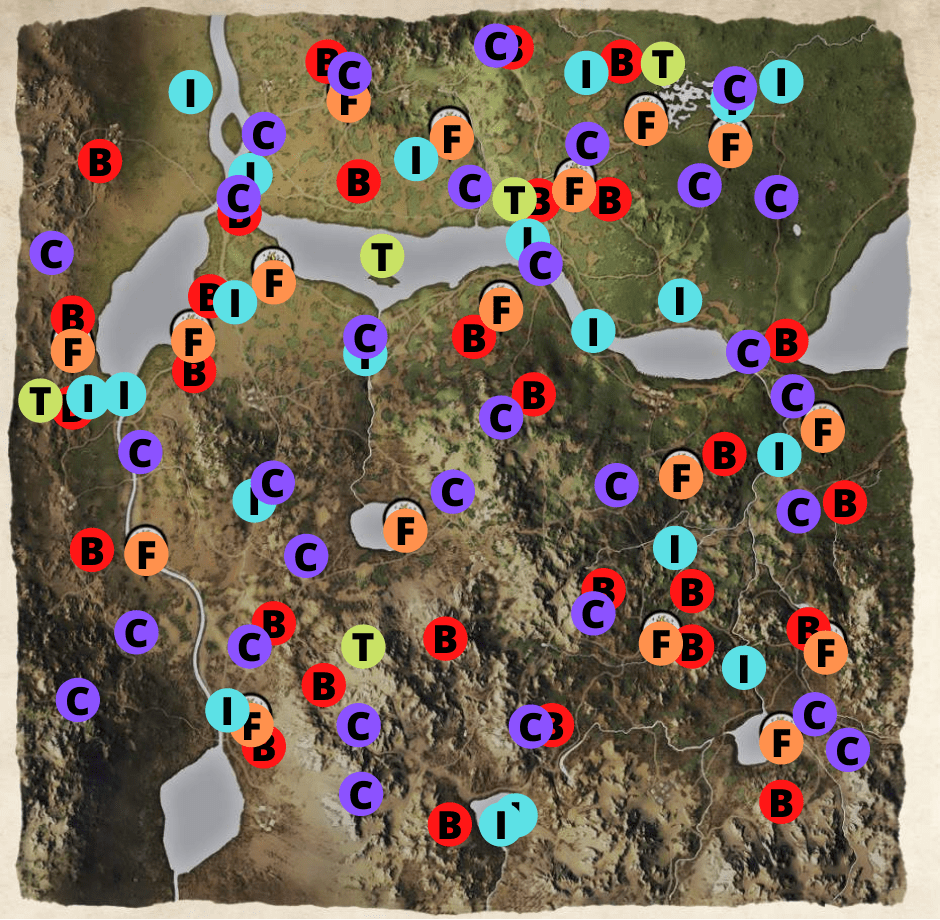 Assembled this map of all point of interest locations r/MedievalDynasty