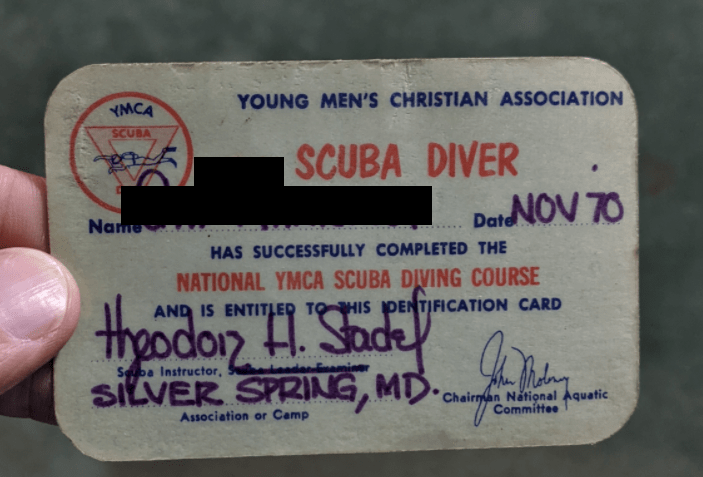 My dad just found his 50 year old YMCA Scuba Certification card. scuba