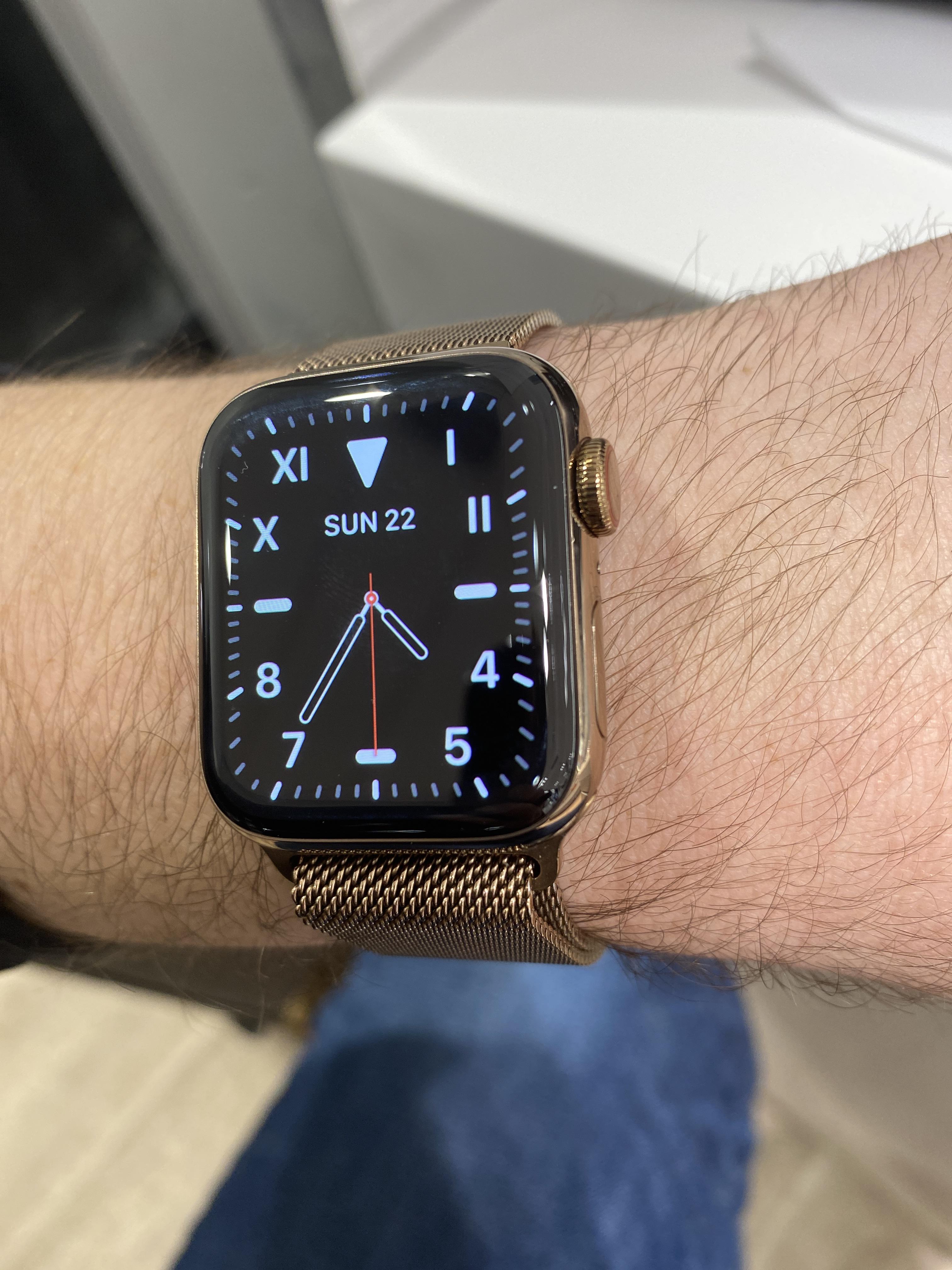 Series 5 Stainless Steel Gold and Apple Milanese Loop r/AppleWatch