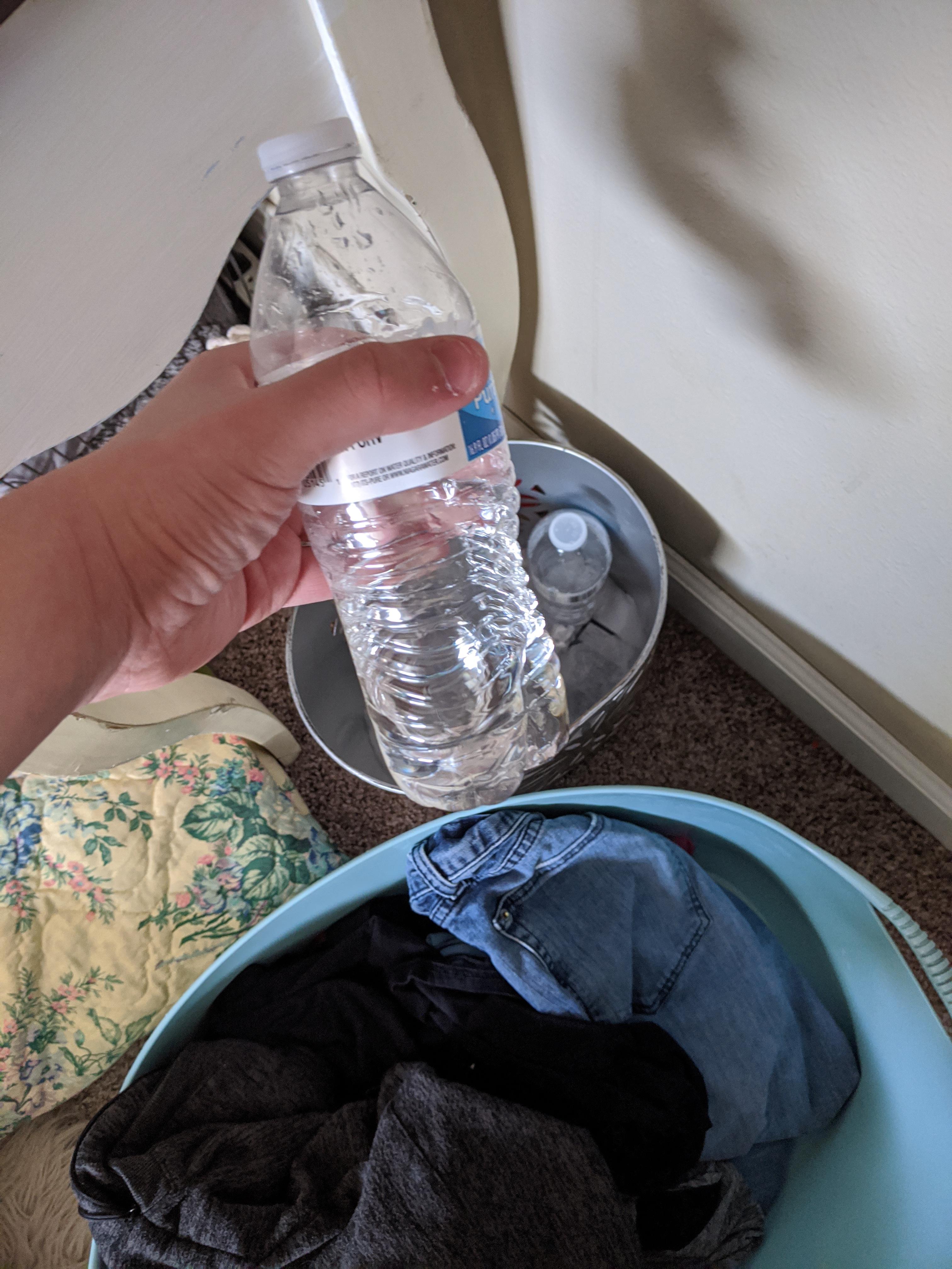 My mom (or my dad) put water bottles with still in it and put them in