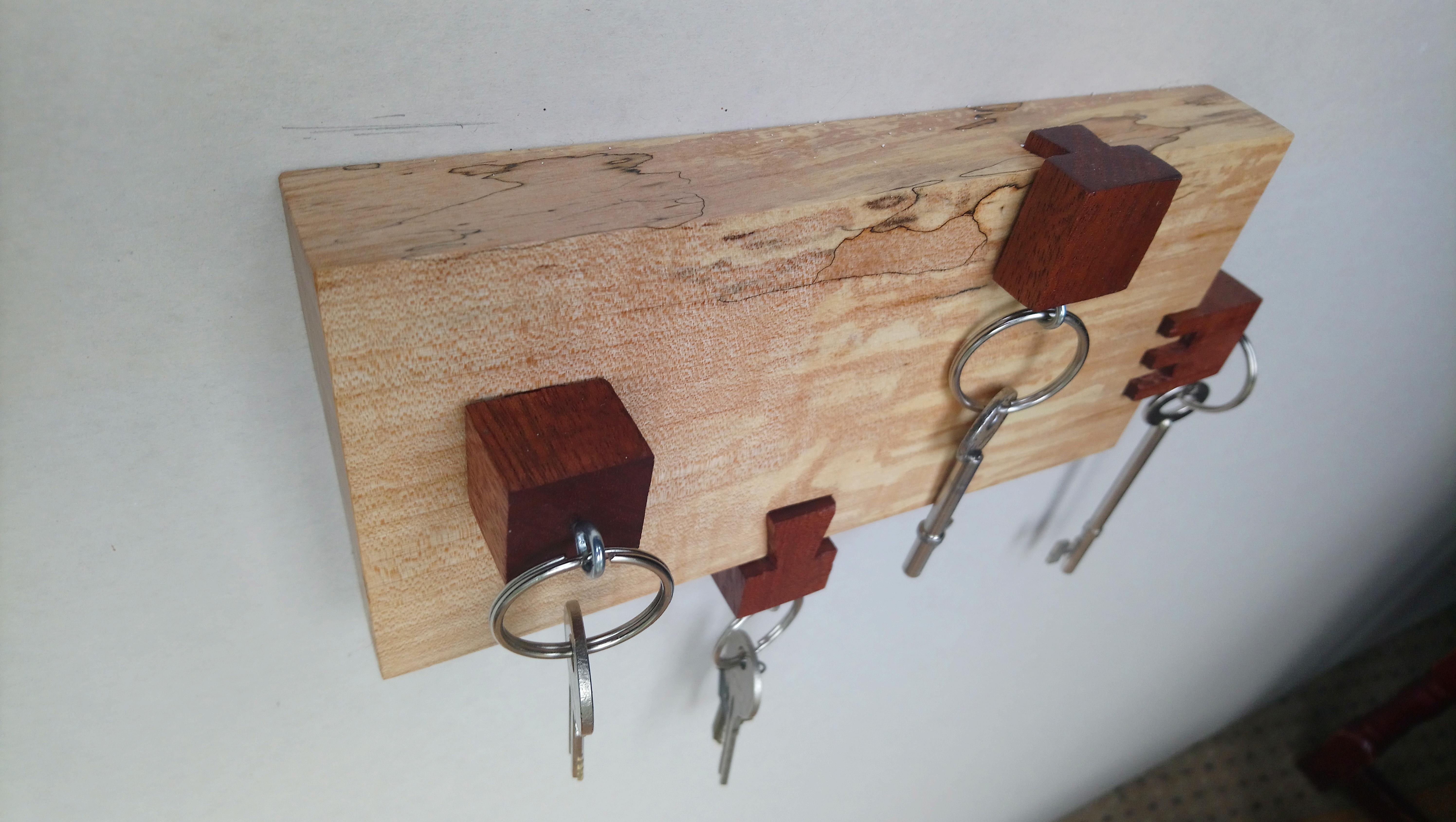 Spalted maple and sapele multi joint key rack. This was a lot of fun to
