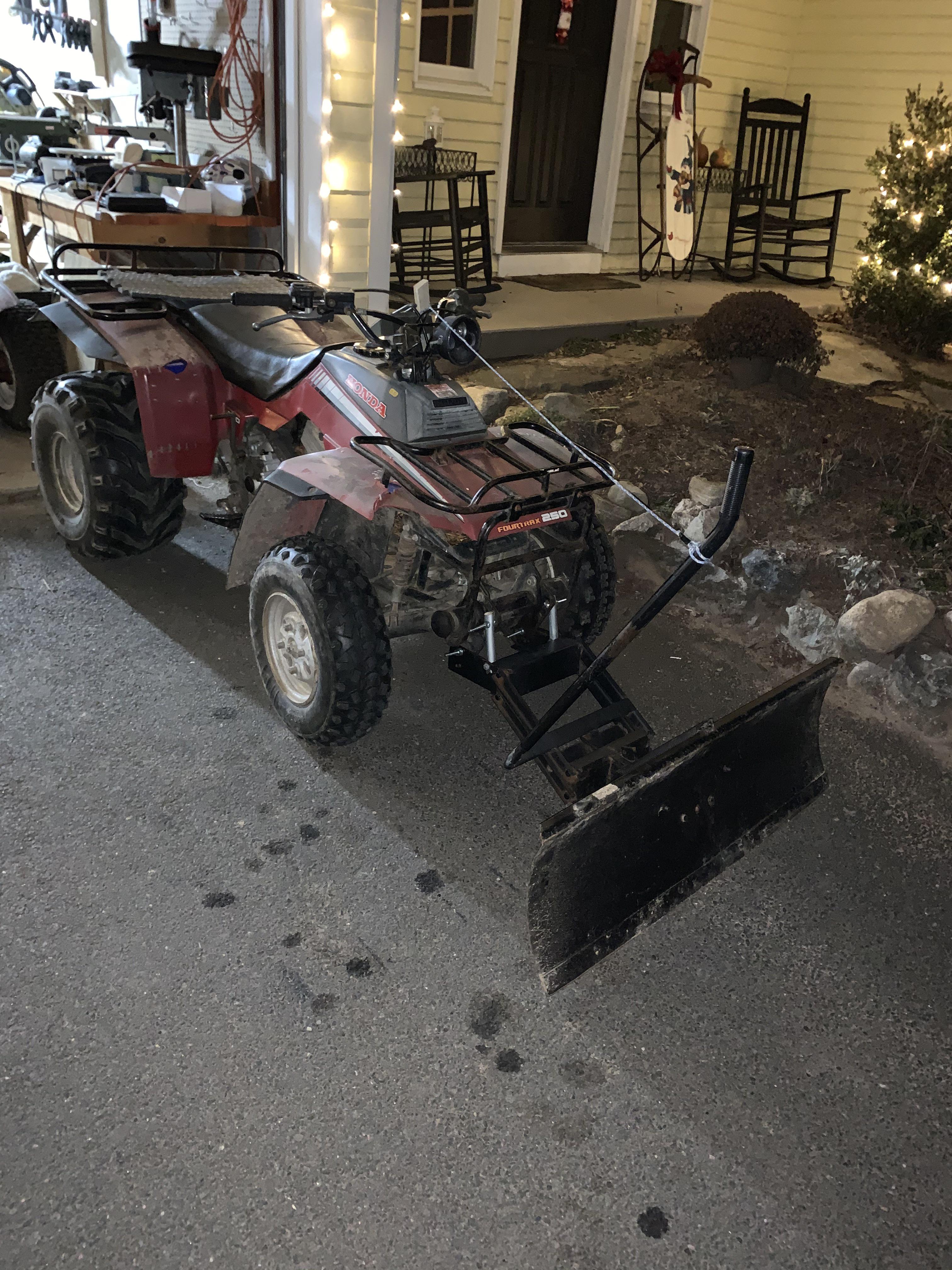 How’s my janky plow setup on a two wheel drive quad, and the luxurious