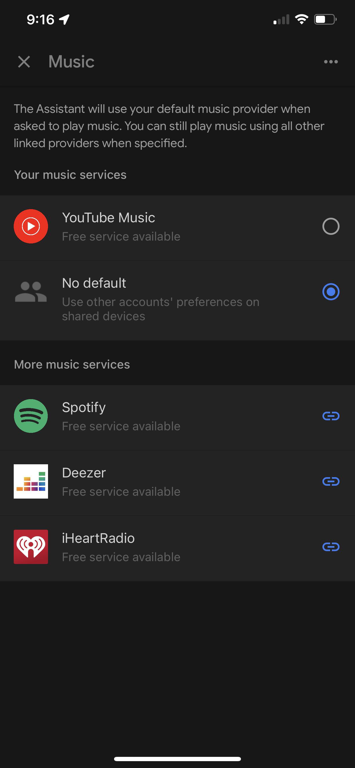 Any way to link Apple Music? Google & Apple say it should be under more