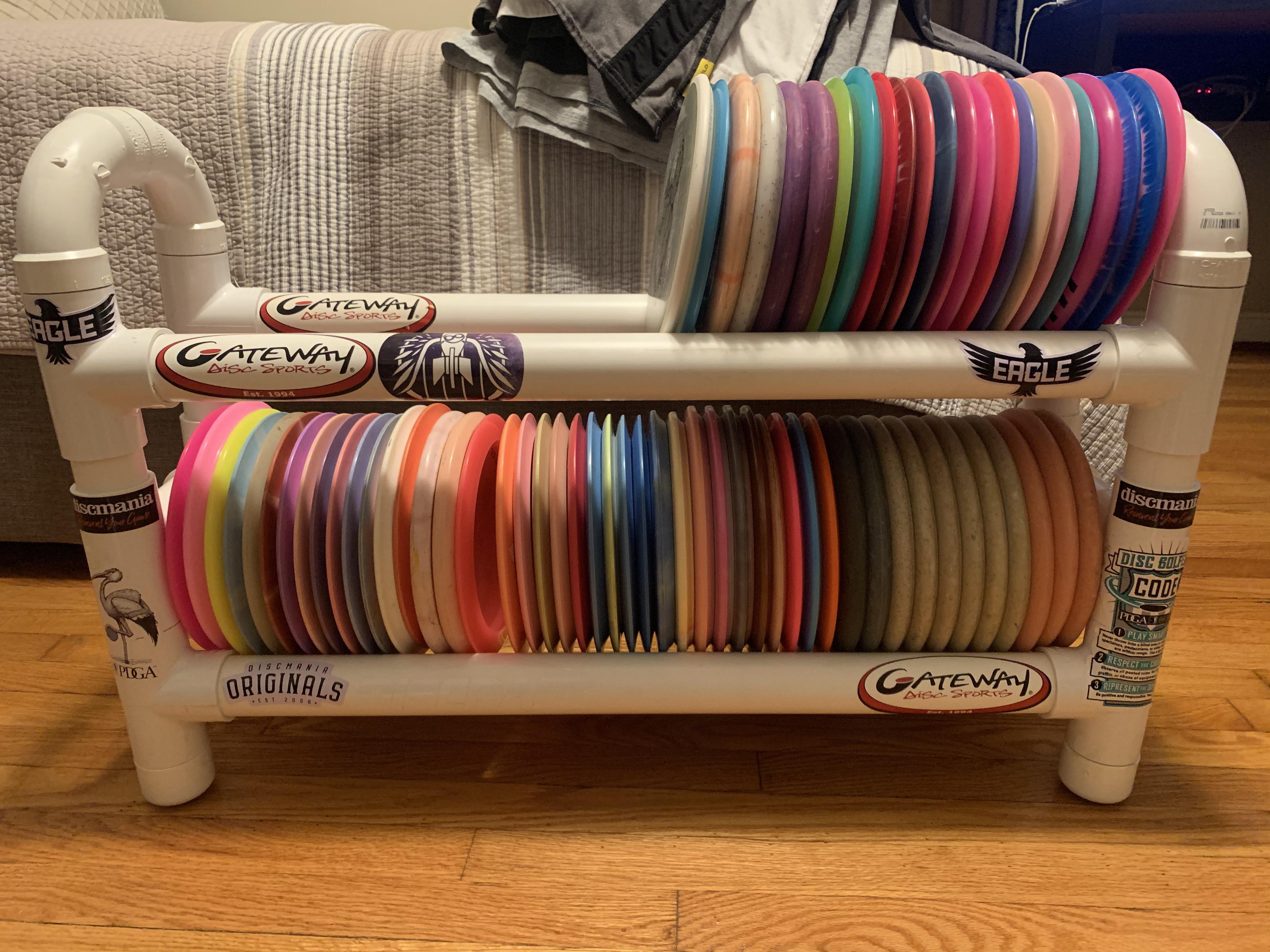 Today I made my own disc rack out of PVC! r/discgolf