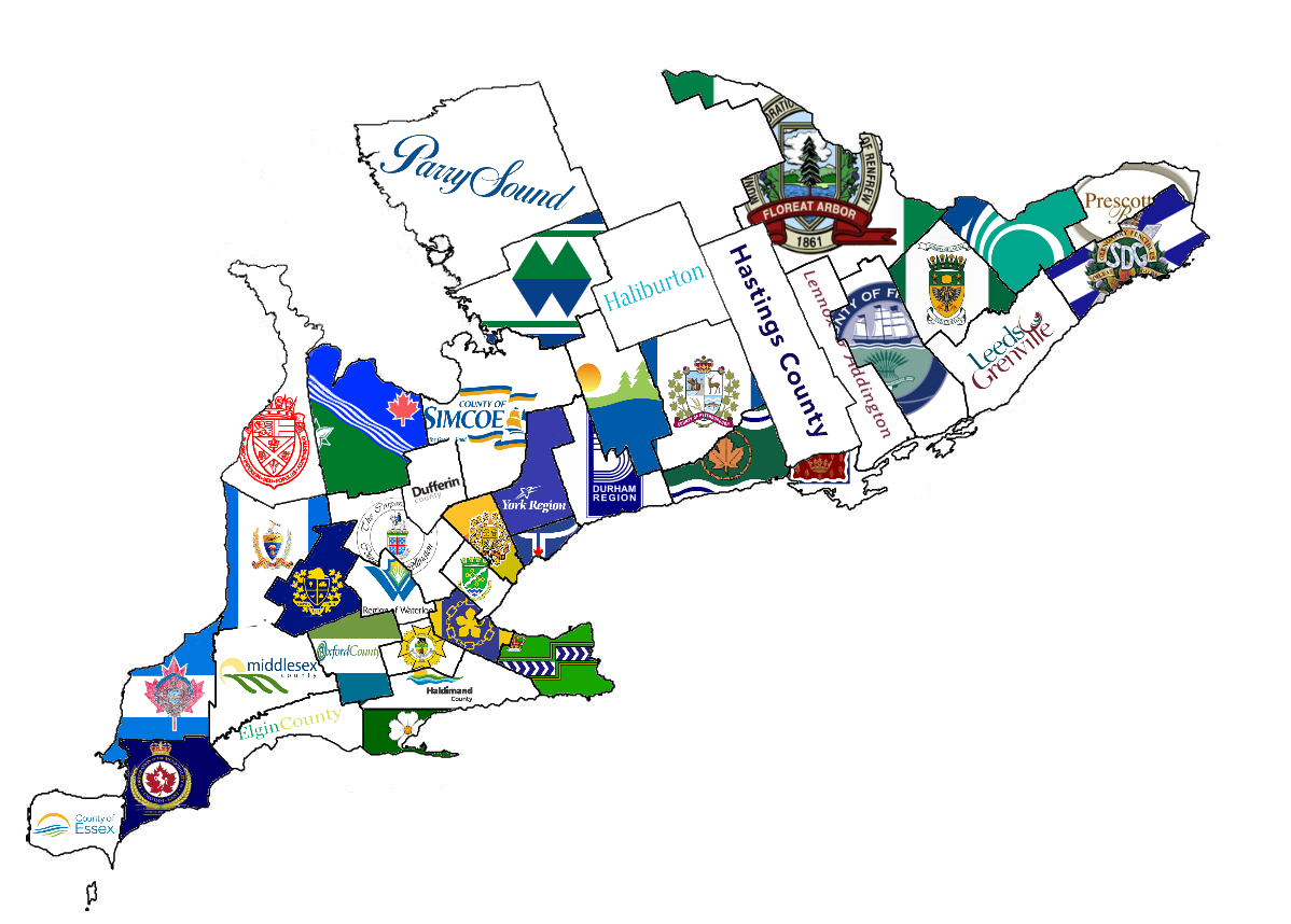 Flag map of counties in Southern Ontario. r/ontario