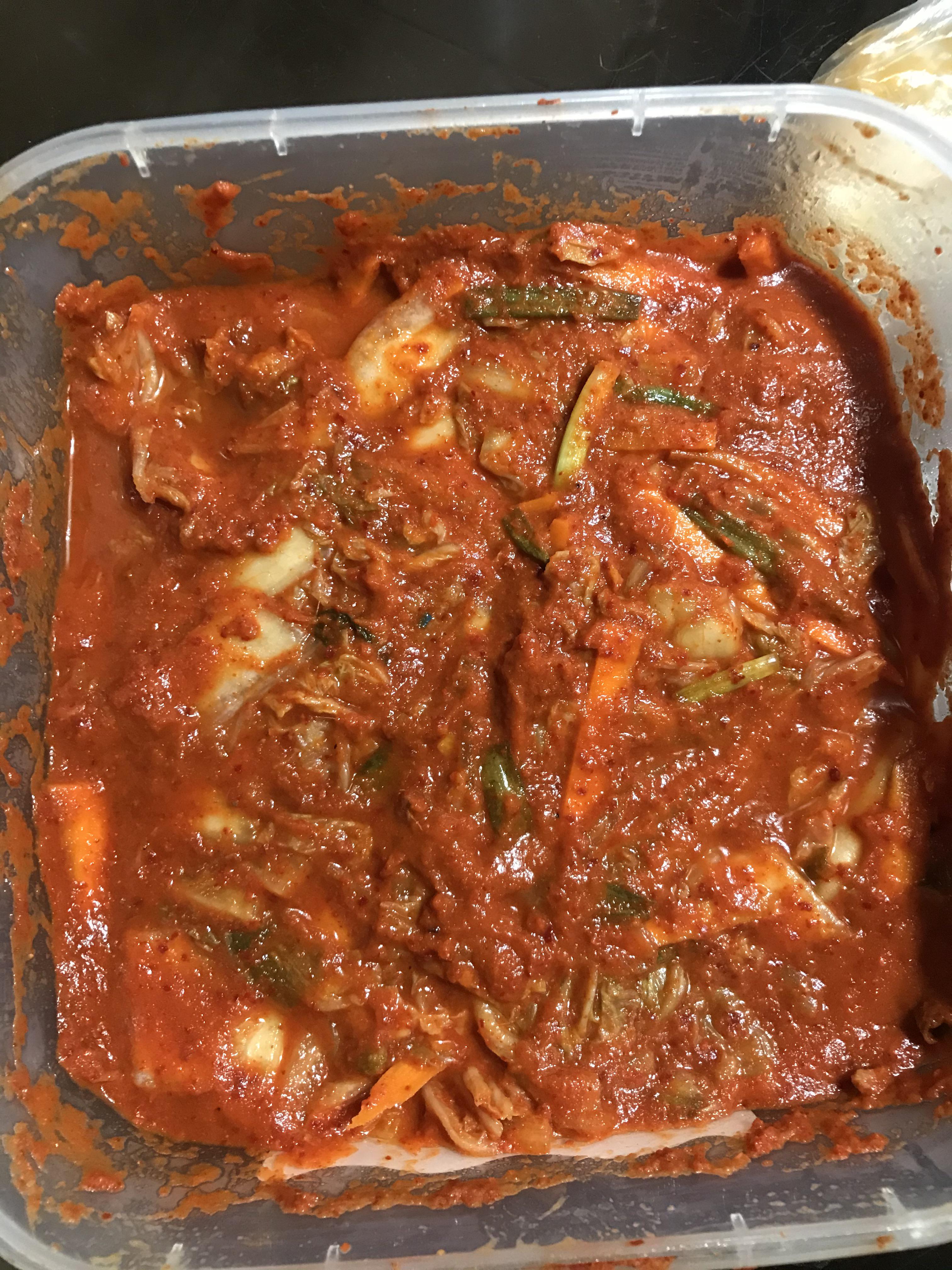 I just made another batch of kimchi. I left it for 2 days inside my