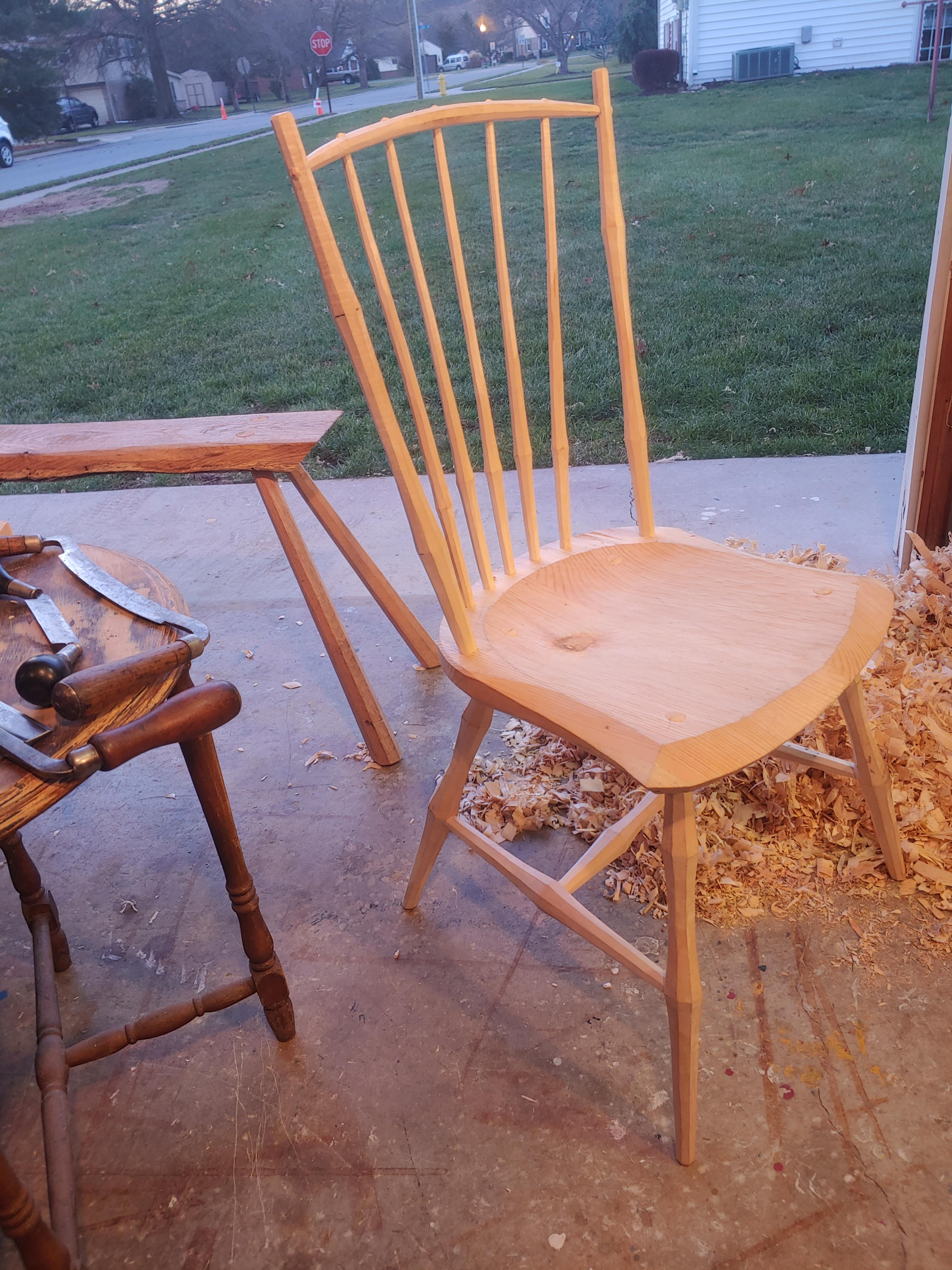 My first chair! The lack of 90° angles, glue, and sandpaper really appealed to me r/woodworking