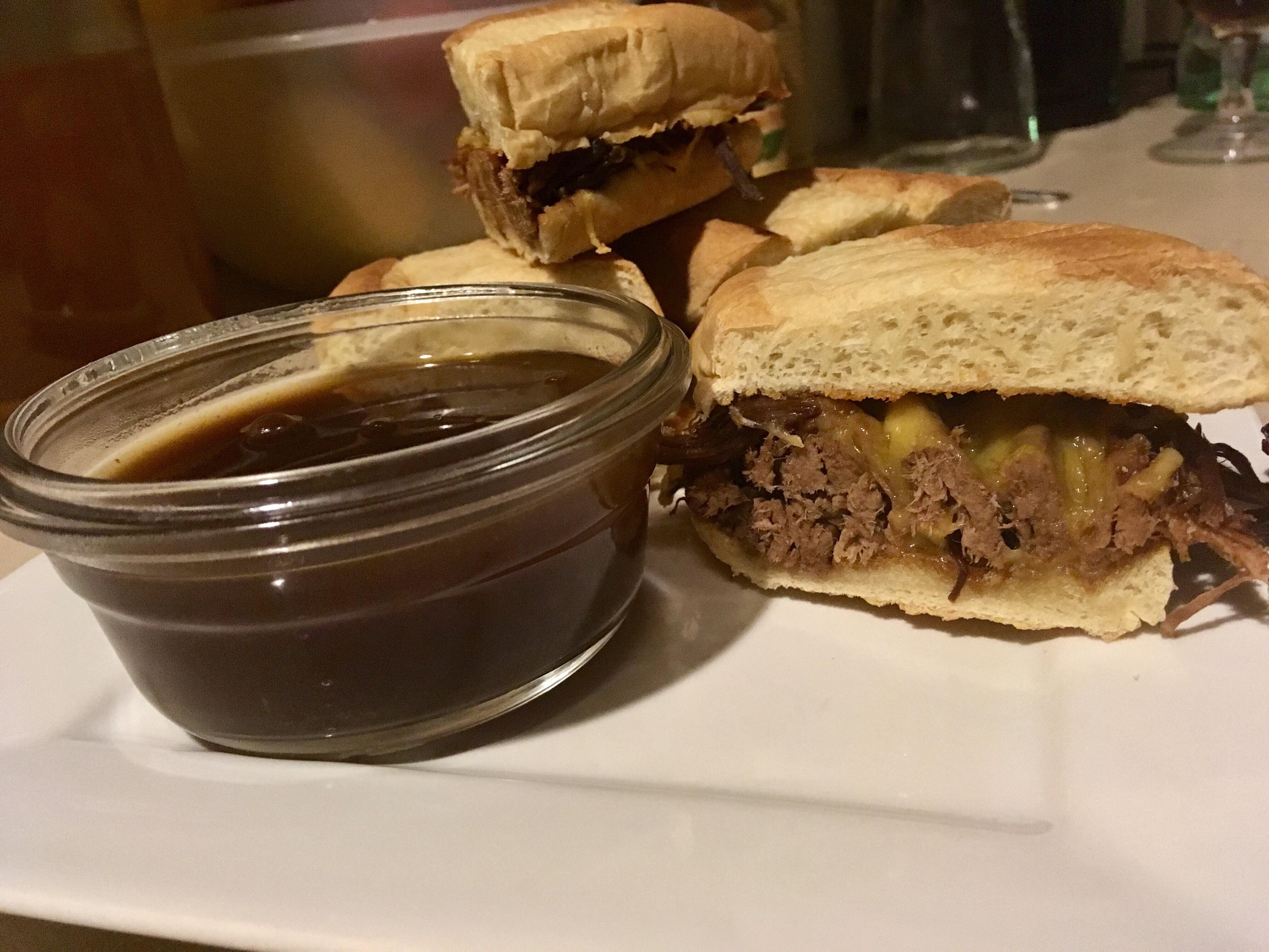 [Homemade] Slow Cooked Balsamic Roasted Garlic French Dips r/food