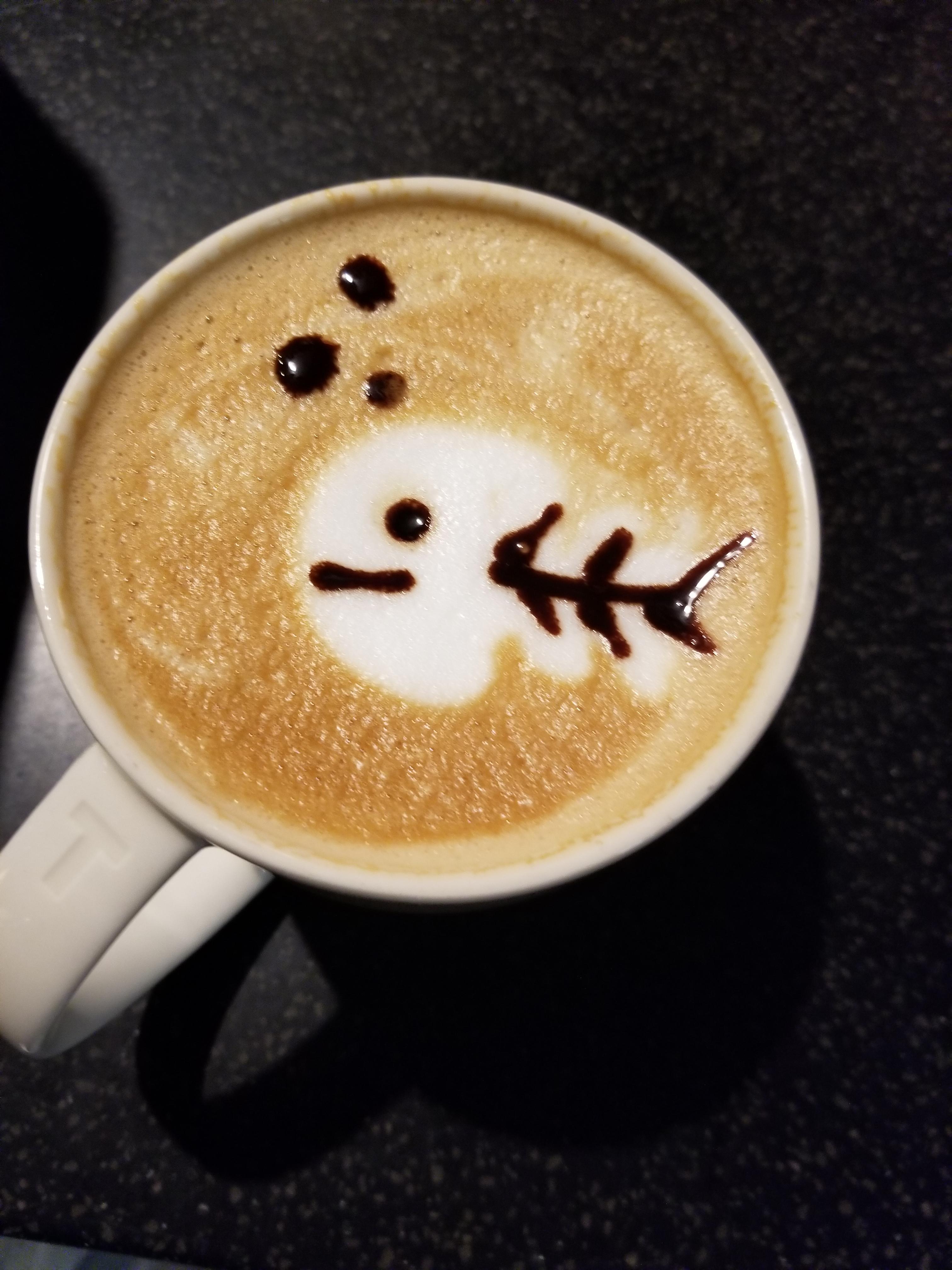 I can't do latte art. Here's a fish. r/starbucks
