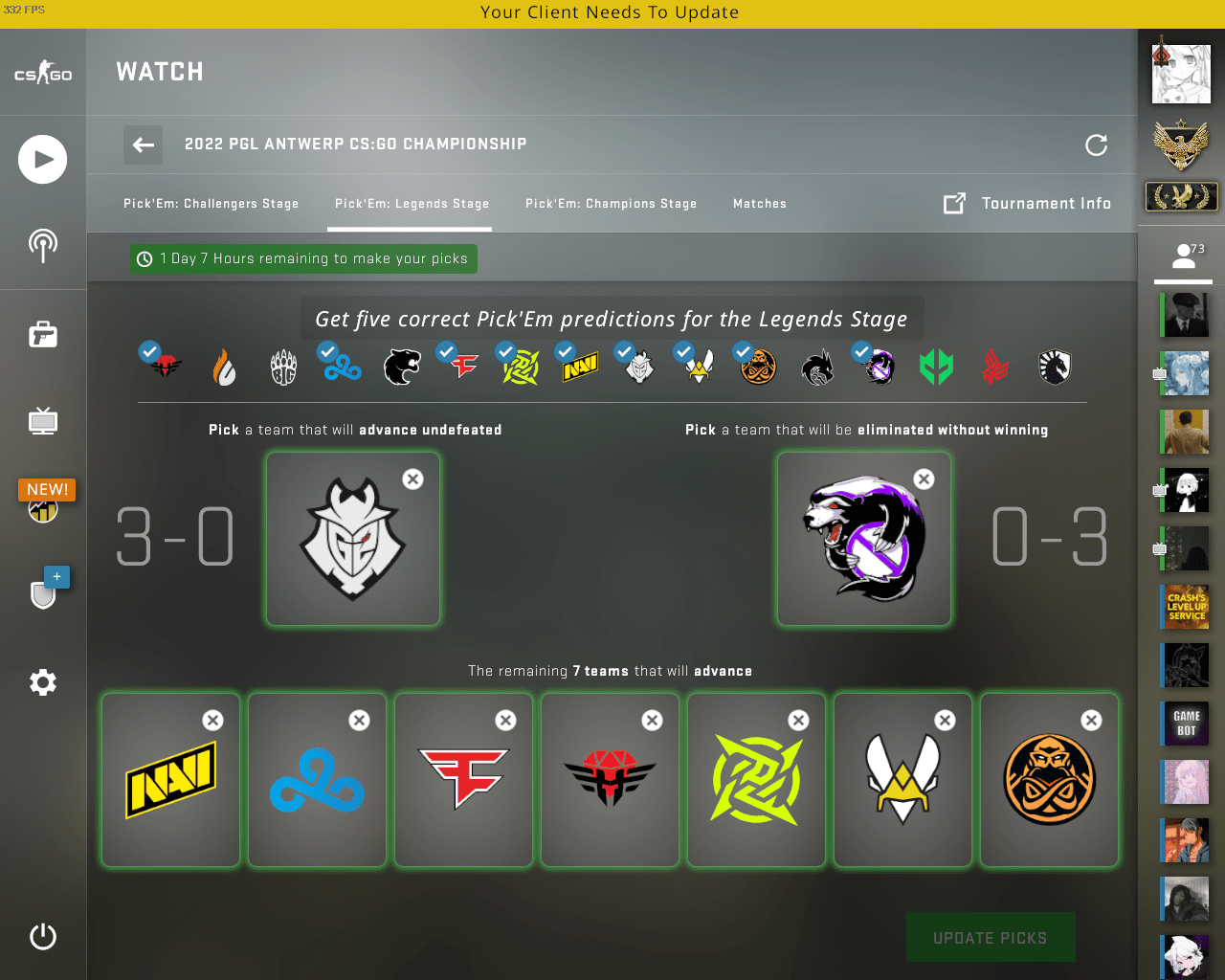 CSGO Antwerp 2022 Pick Em Prediction Legends Stage r/csgo