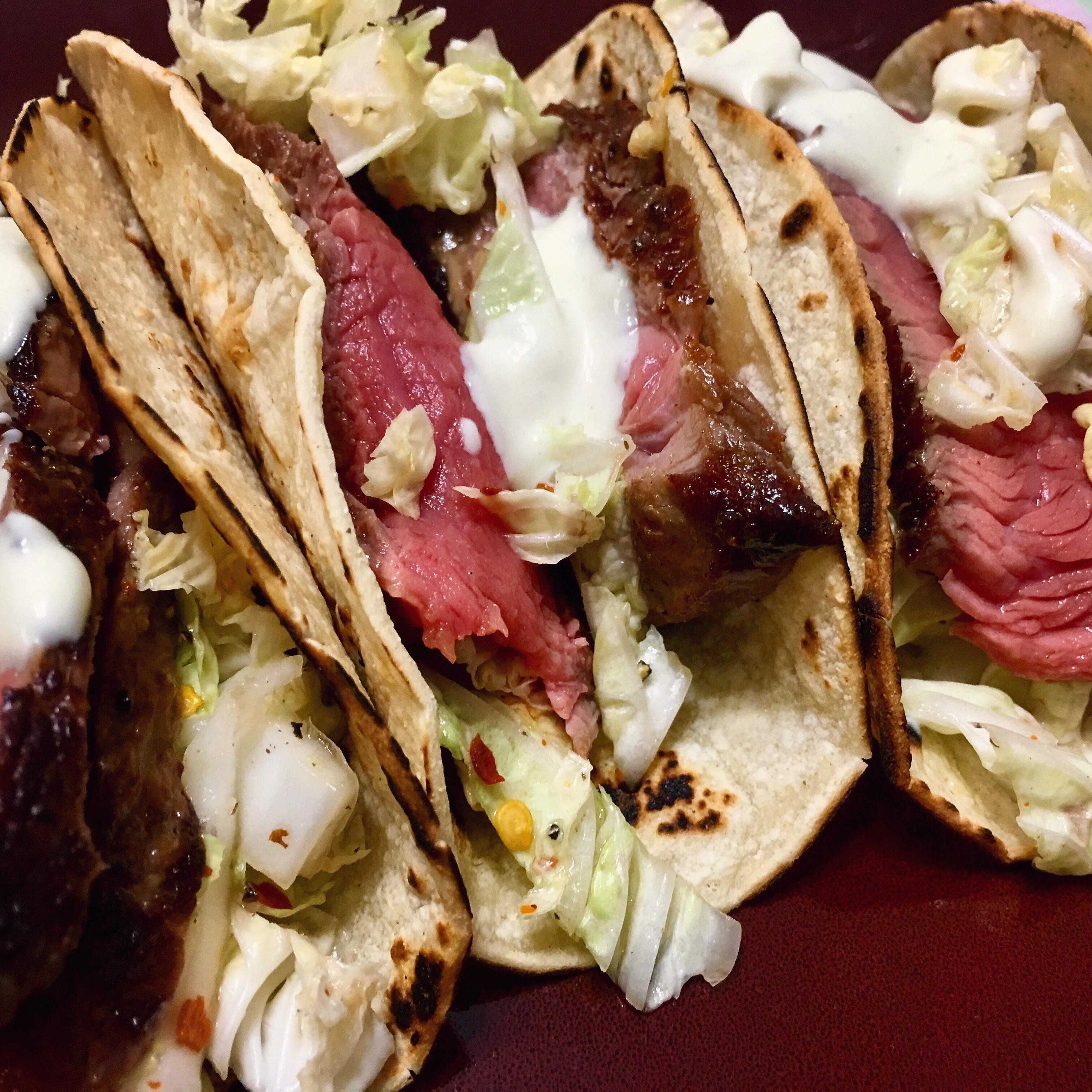 [Homemade] Sirloin Steak Wasabi Tacos with a Spicy Mirin Wine Slaw r/food