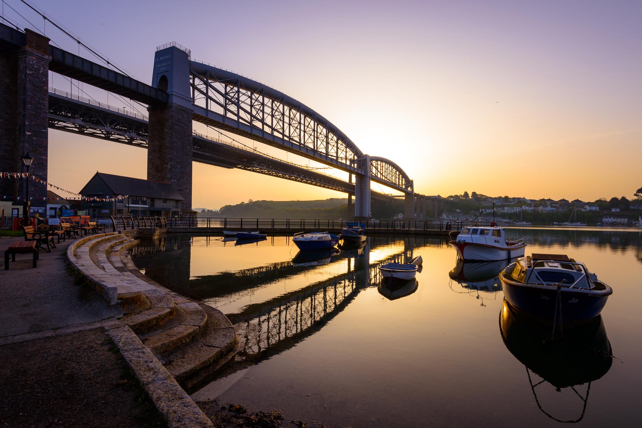 The Royal Albert rail bridge (designed by IK Brunel) and the Tamar Road