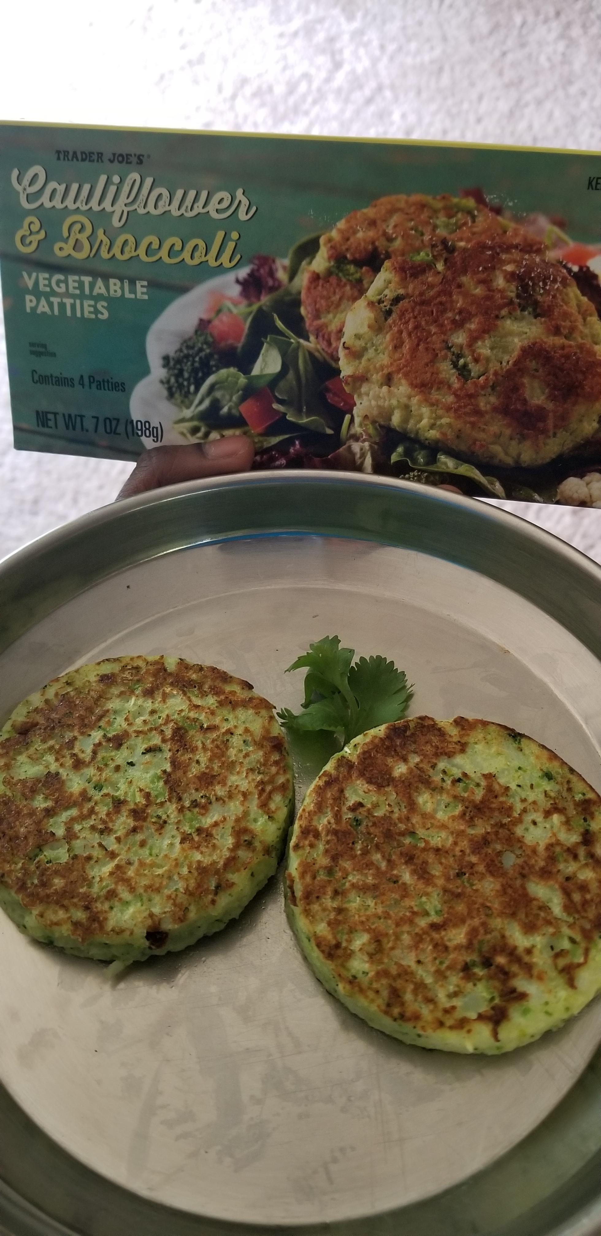 Trader Joe's new find Cauliflower & Broccoli patties 100 cals for two yummy!! r/1200isplenty
