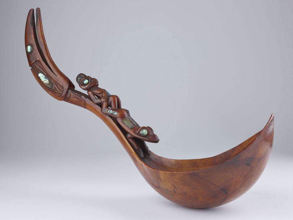 Ladle made from mountain sheep horn with abalone shell inlay, with